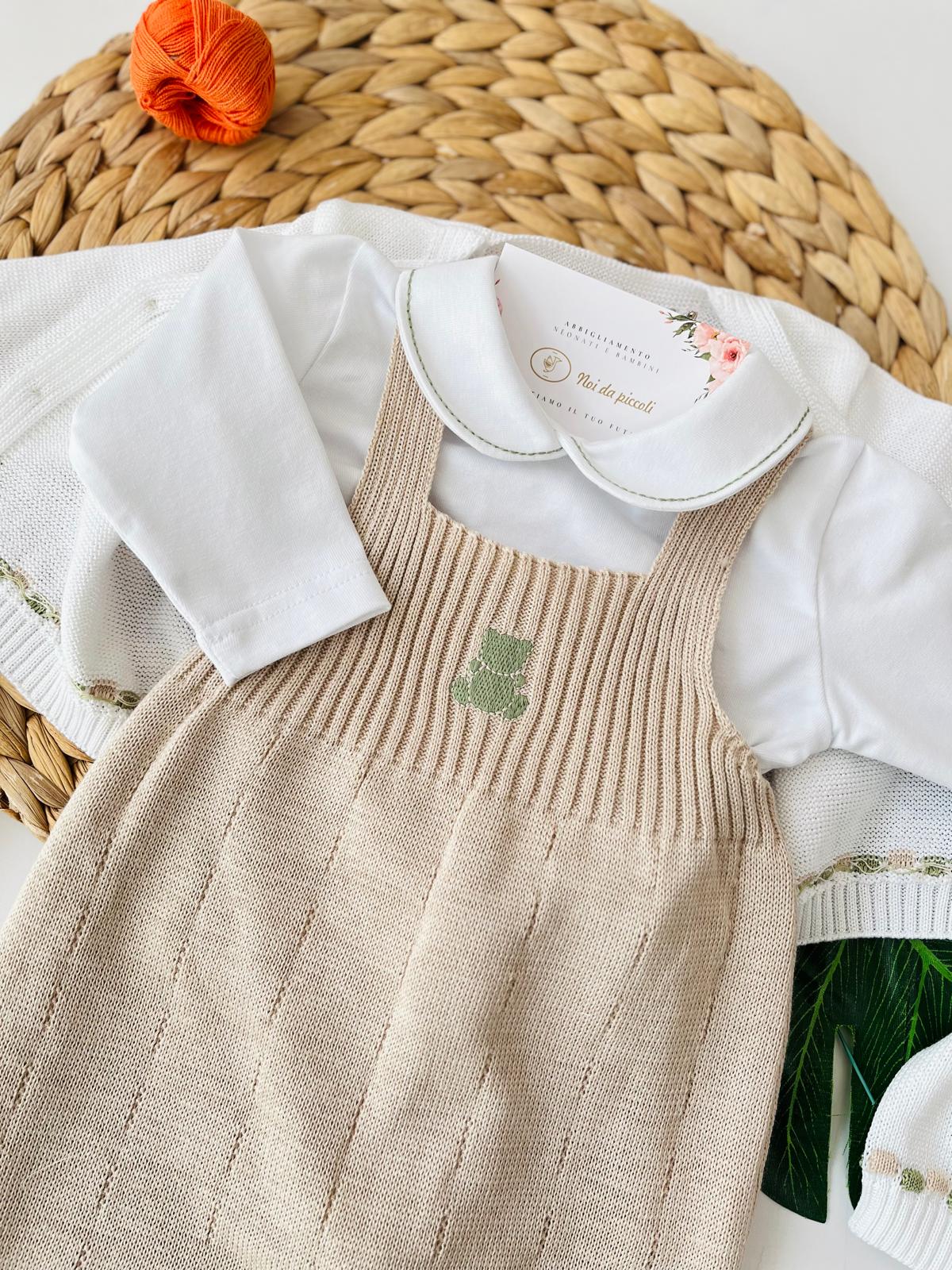 COMPLETO 3PZ CON PARURE POIS 100% FILO DI COTONE OLIVA SABBIA - Noi da piccoli