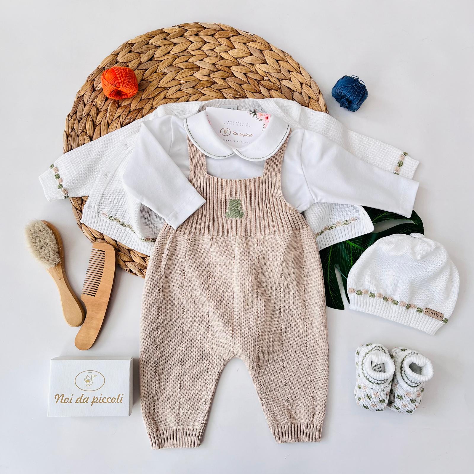 COMPLETO 3PZ CON PARURE POIS 100% FILO DI COTONE OLIVA SABBIA - Noi da piccoli