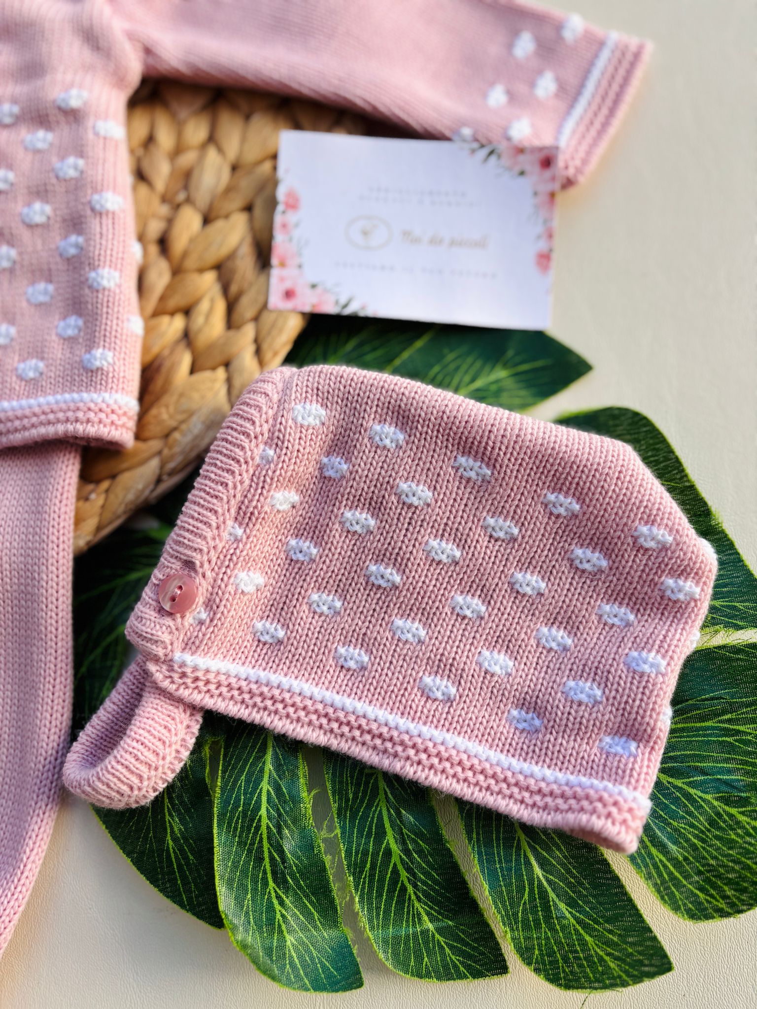 COMPLETO 3PZ POIS E FIOCCO FILATO CALDO ROSADO - Noi da piccoli