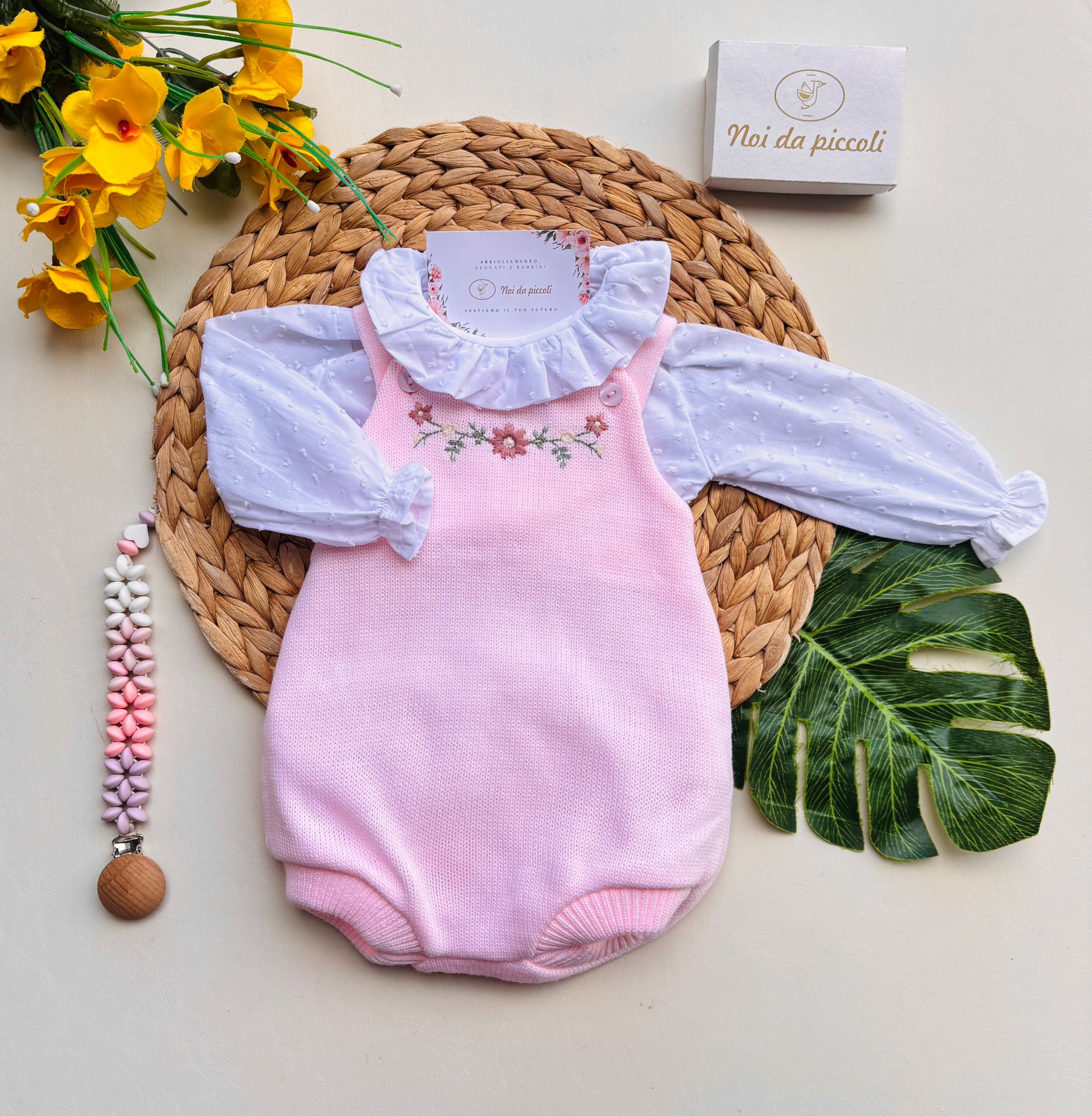 COMPLETO 3PZ RICAMATO FILATO CALDO ROSA - Noi da piccoli