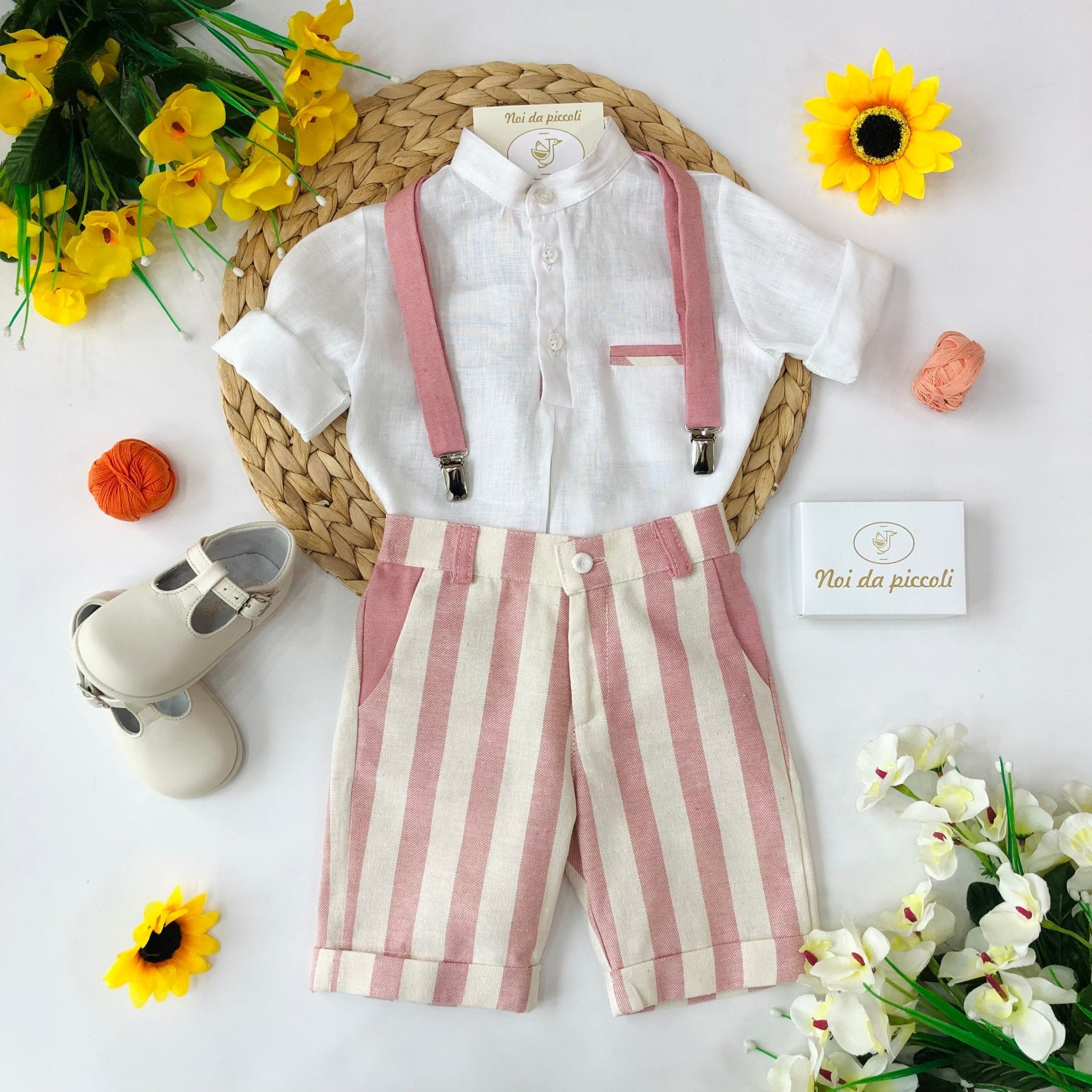 COMPLETO 3PZ ROSA E BIANCO A RIGHE - Noi da piccoli