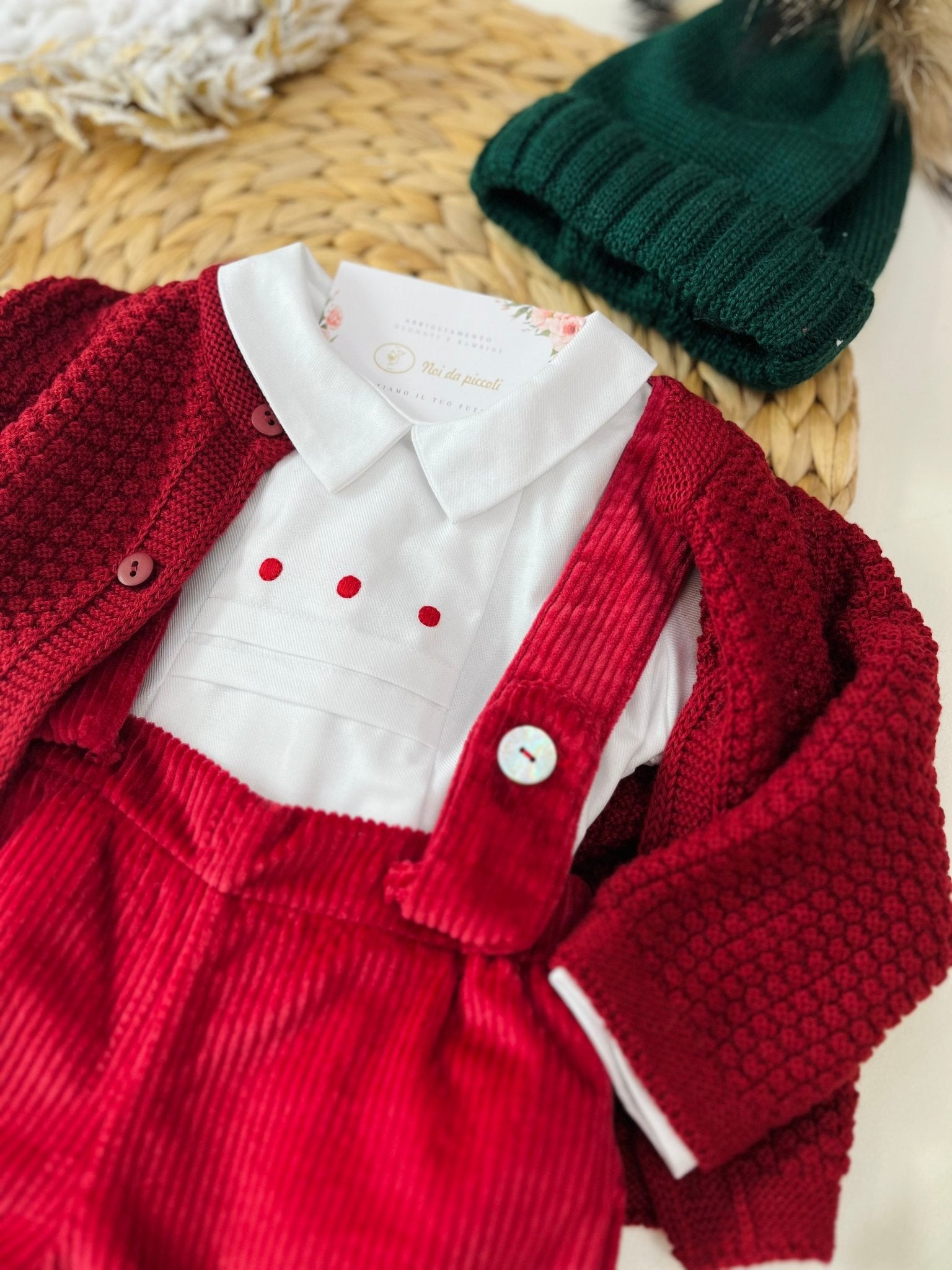 COMPLETO 3PZ ROSSO COSTINE VELLUTO - Noi da piccoli