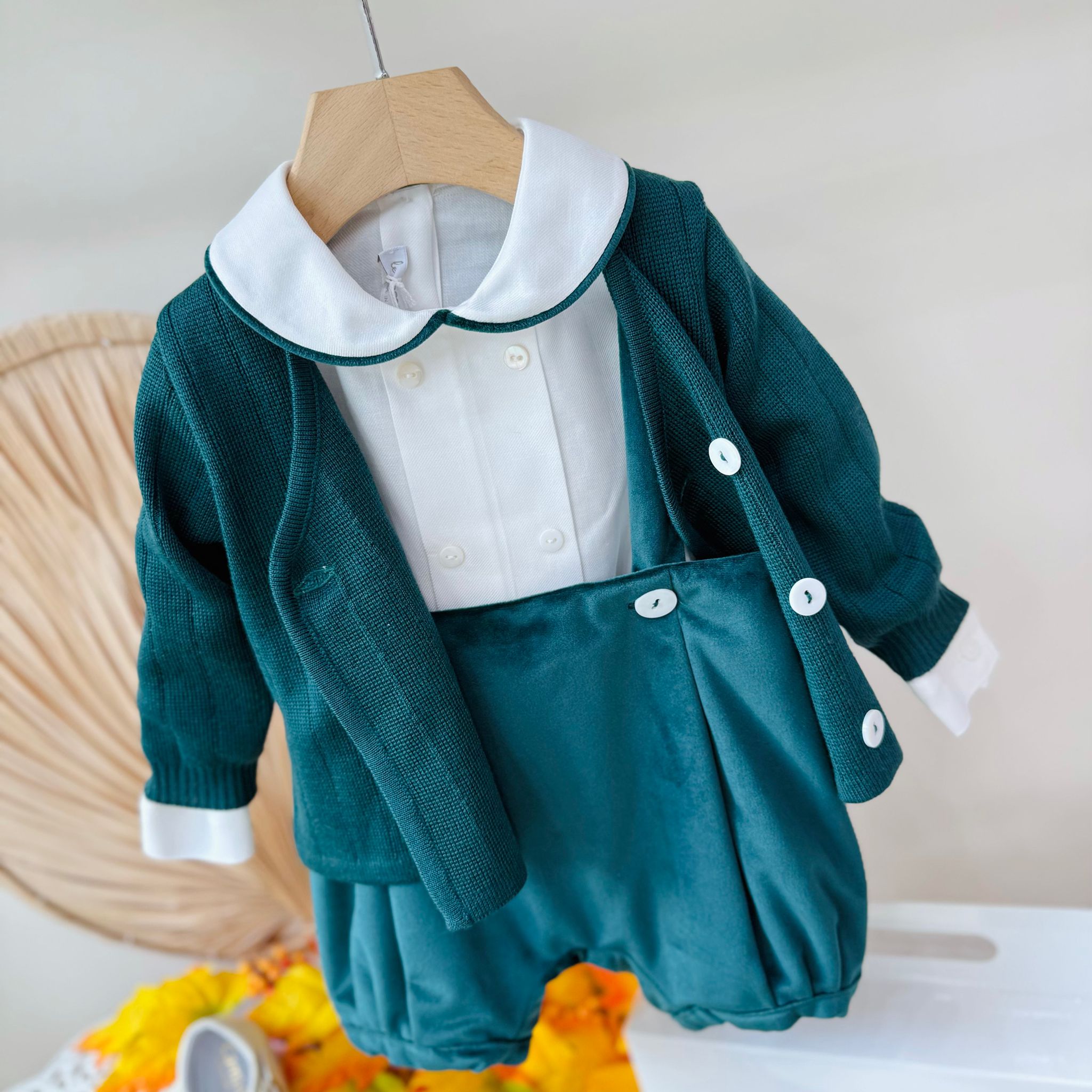 COMPLETO 3PZ VELLUTINO VERDE BOTTIGLIA - Noi da piccoli