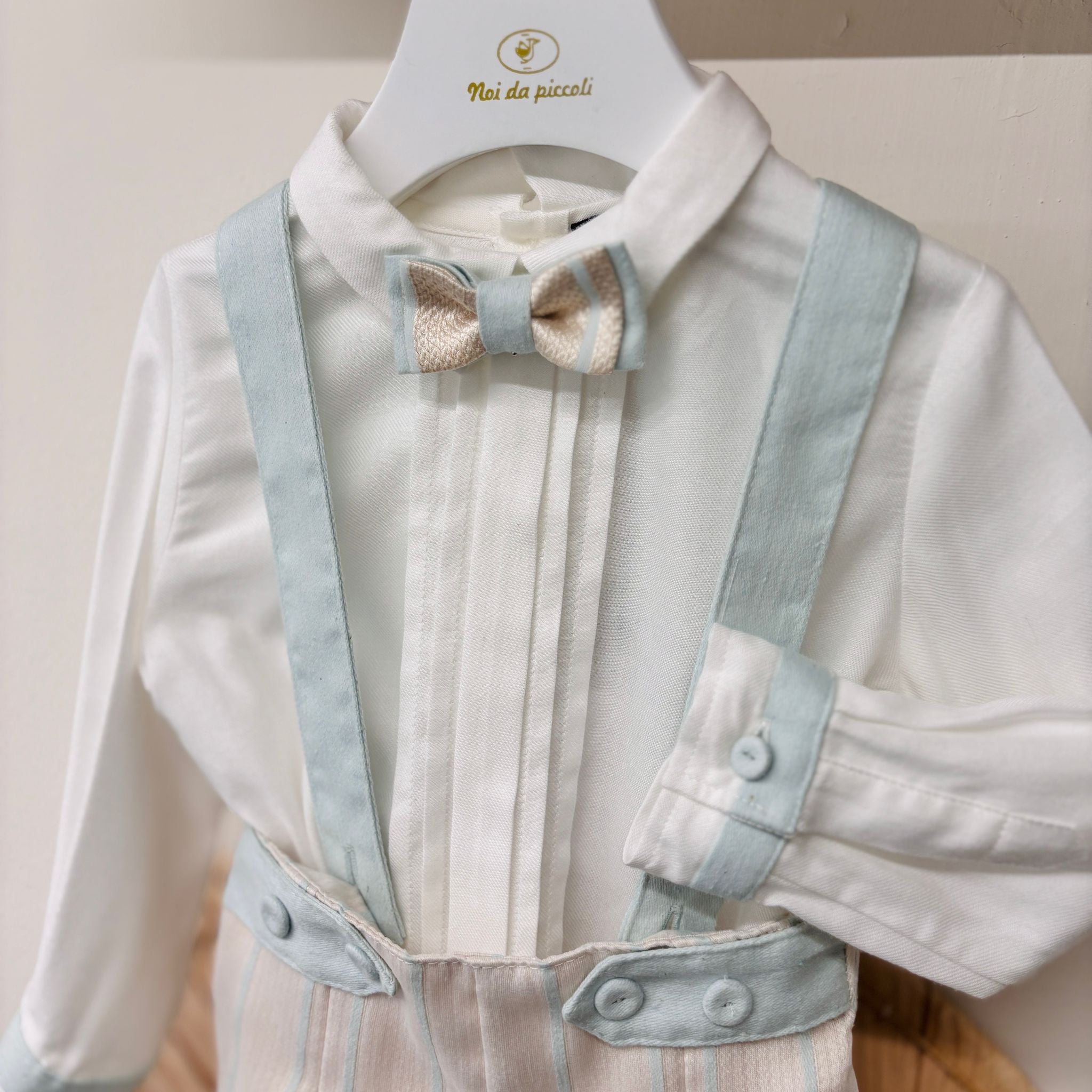 COMPLETO 4 PZ CERIMONIALE A RIGHE BEIGE E VERDE - Noi da piccoli