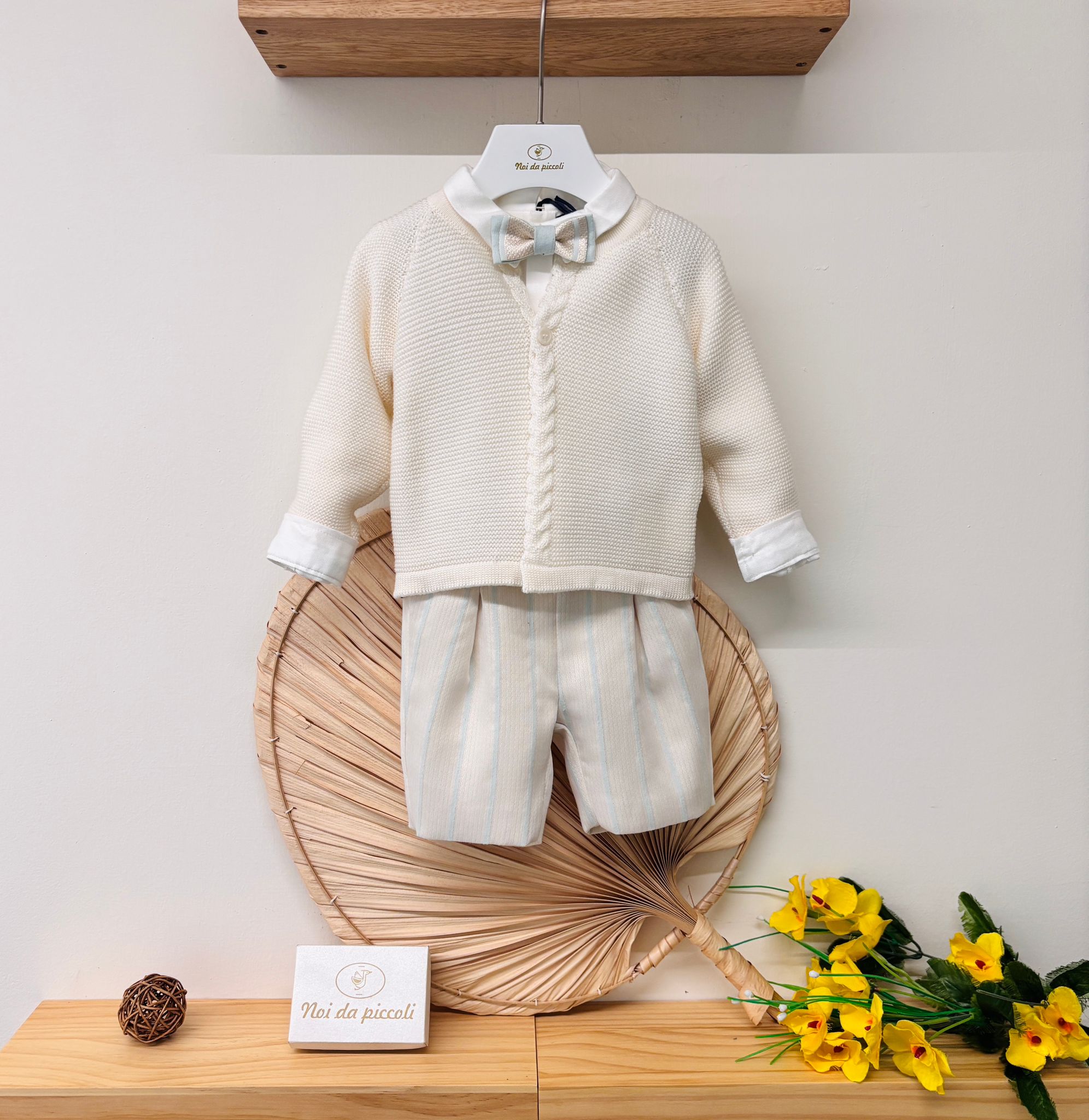 COMPLETO 4 PZ CERIMONIALE A RIGHE BEIGE E VERDE - Noi da piccoli