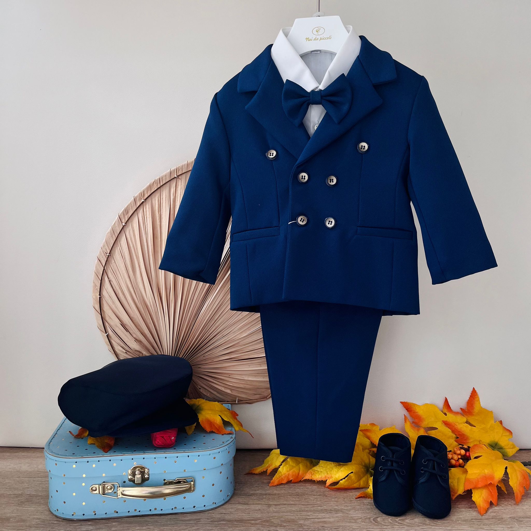 COMPLETO 4 PZ CERIMONIALE CON BOTTONCINI BLU - Noi da piccoli