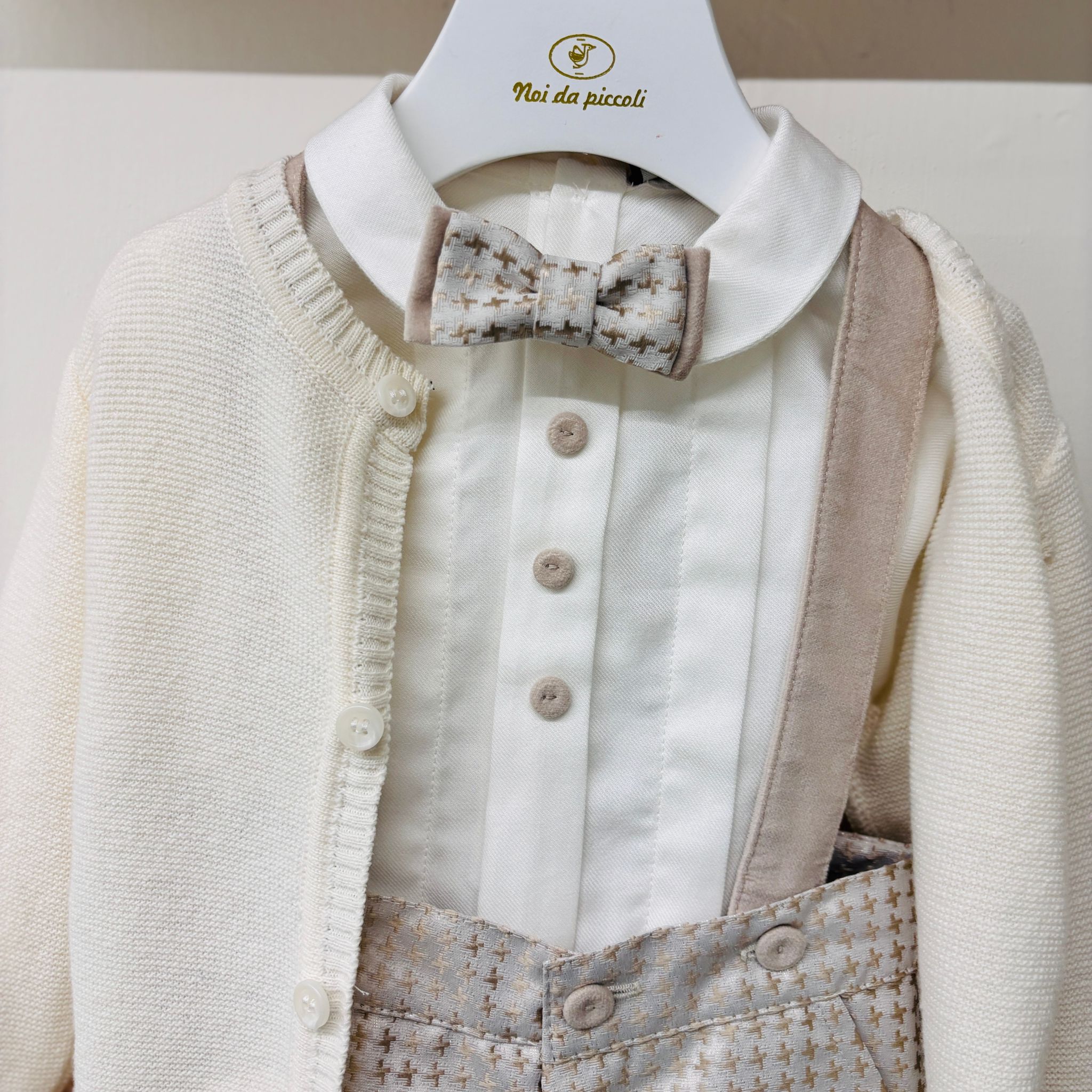 COMPLETO 4 PZ CERIMONIALE CON DISEGNINI PANNA BEIGE - Noi da piccoli