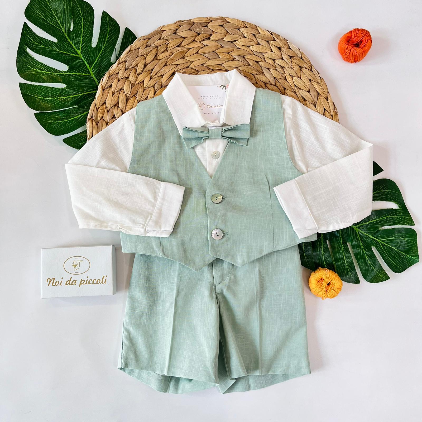 COMPLETO 4 PZ CERIMONIALE ELEGANTE VERDE - Noi da piccoli