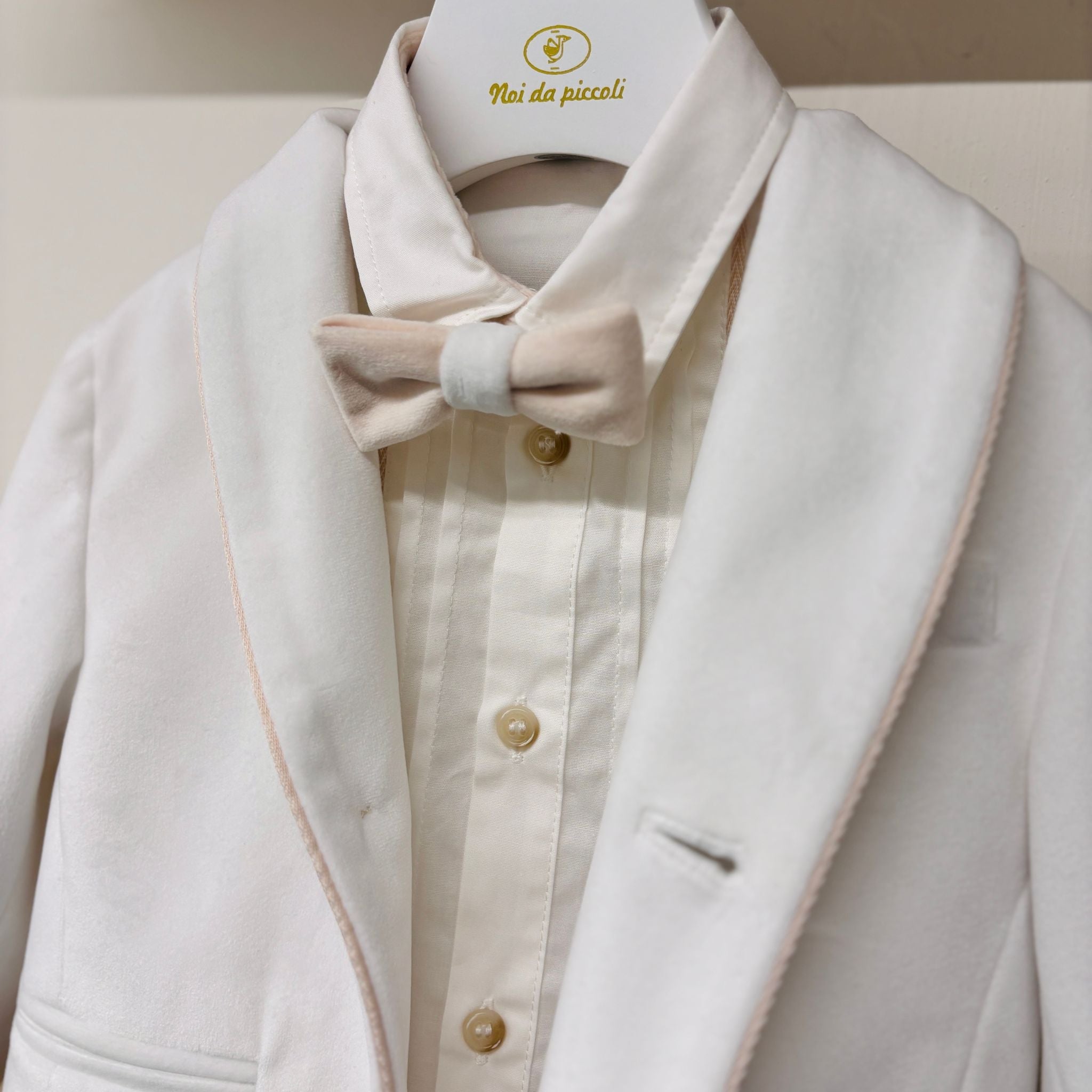 COMPLETO 4 PZ CERIMONIALE IN VELLUTINO BIANCO - Noi da piccoli