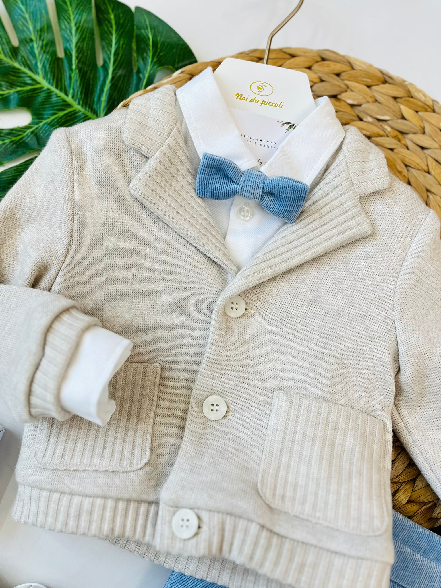 COMPLETO 4 PZ CERIMONIALE PRINCIPINO BEIGE E CIELO - Noi da piccoli