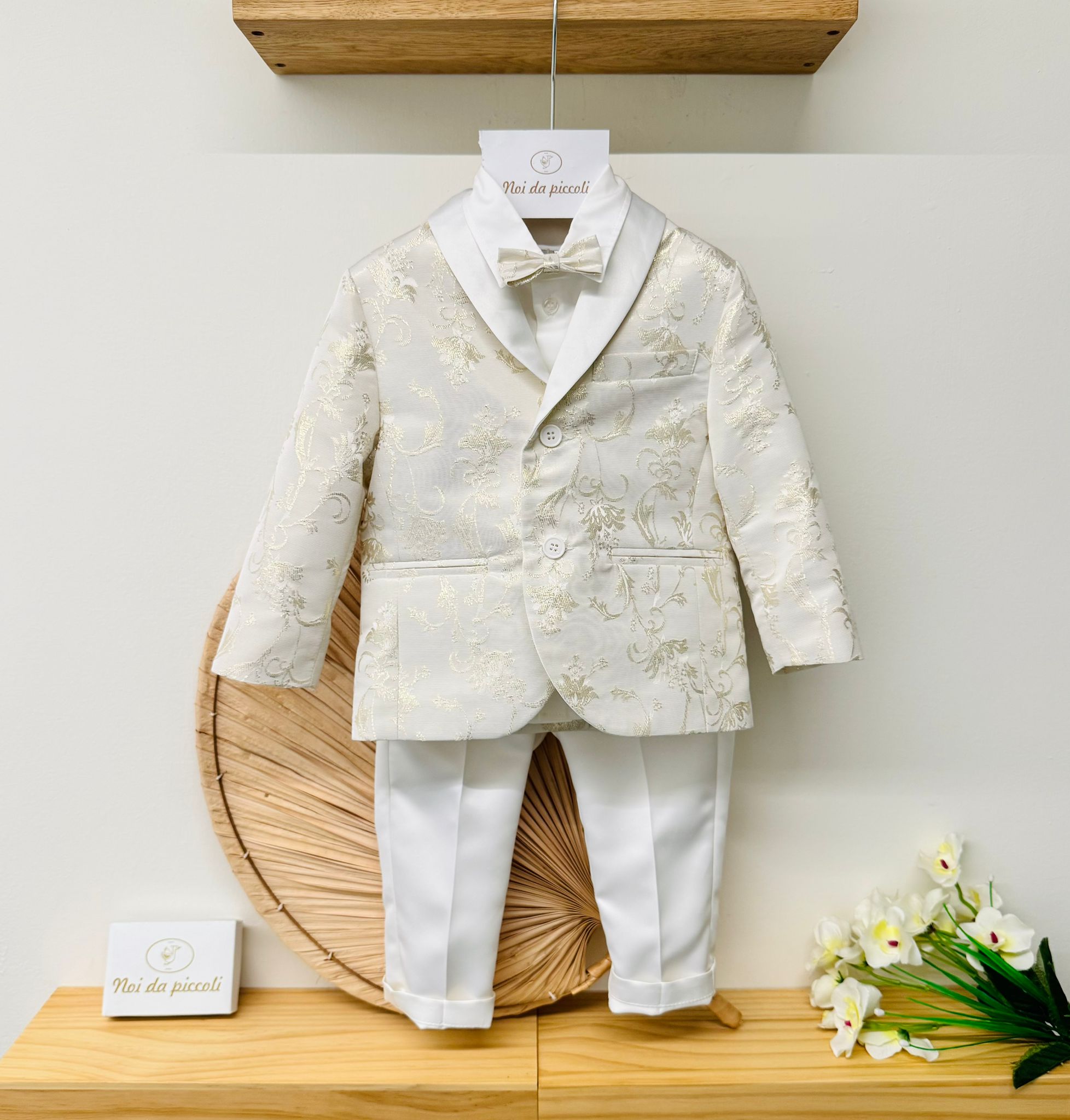 COMPLETO 4 PZ CERIMONIALE SATINATO BEIGE - Noi da piccoli