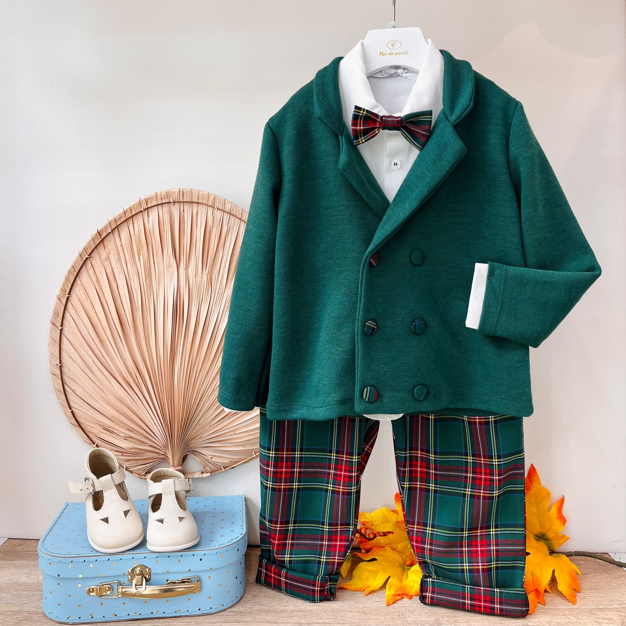 COMPLETO 4 PZ NATALIZIO VERDE TARTAN - Noi da piccoli