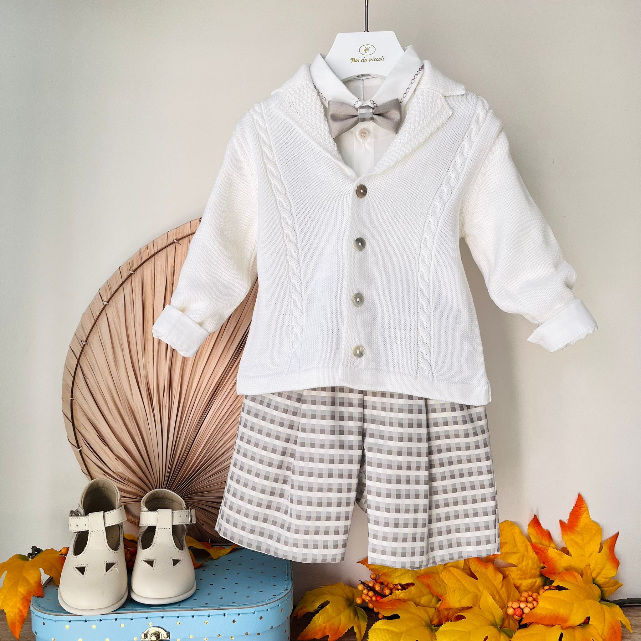 COMPLETO 4 PZ QUADRONI BEIGE - Noi da piccoli