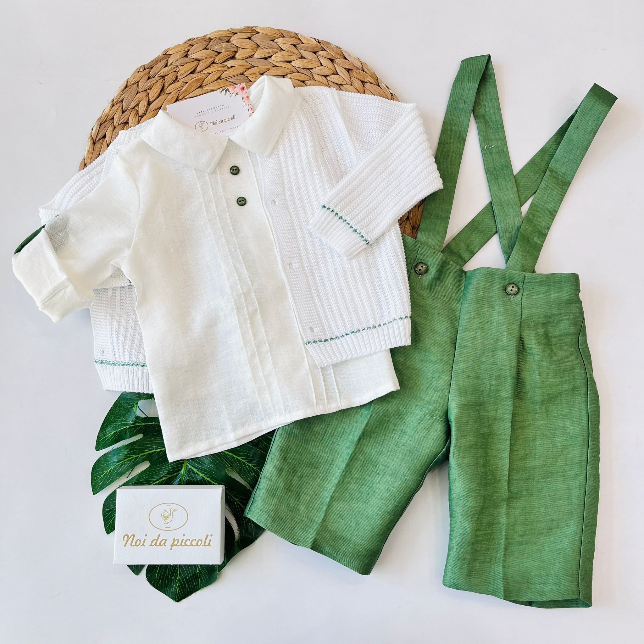 COMPLETO 4PZ MATTIAS 100 % COTONE BIANCO VERDE - Noi da piccoli