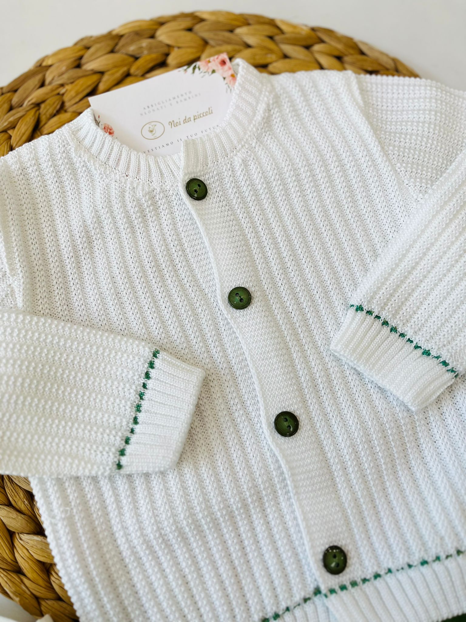 COMPLETO 4PZ MATTIAS 100 % COTONE BIANCO VERDE - Noi da piccoli