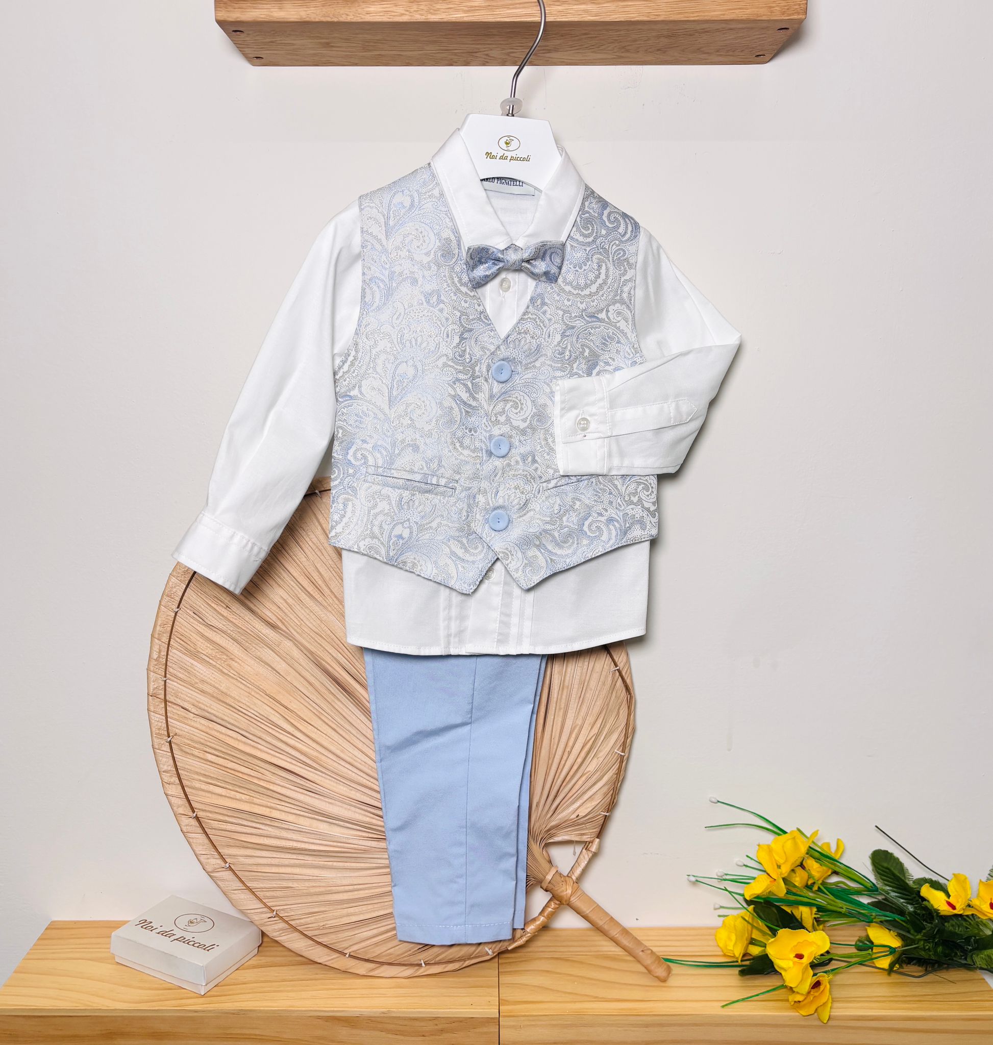 COMPLETO 5 PZ CERIMONIALE CON RIFINITURE IN BEIGE CIELO - Noi da piccoli