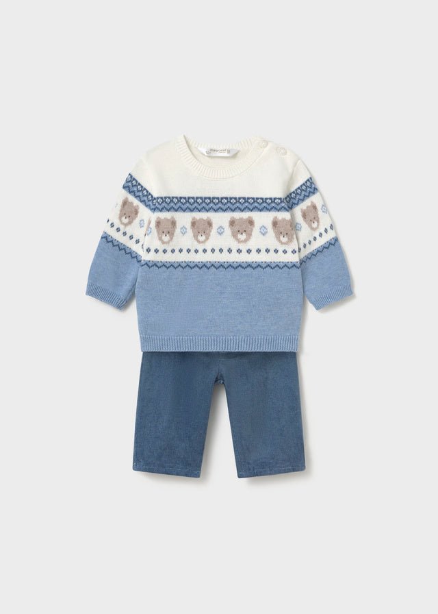 COMPLETO AZZURRO POLVERE CON ORSETTI IN FILATO CALDO - Noi da piccoli