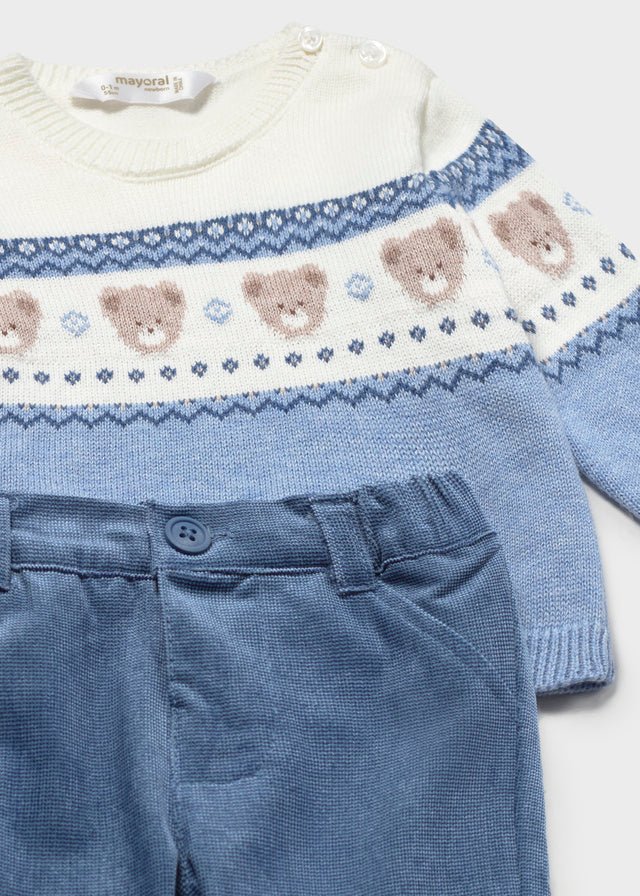 COMPLETO AZZURRO POLVERE CON ORSETTI IN FILATO CALDO - Noi da piccoli