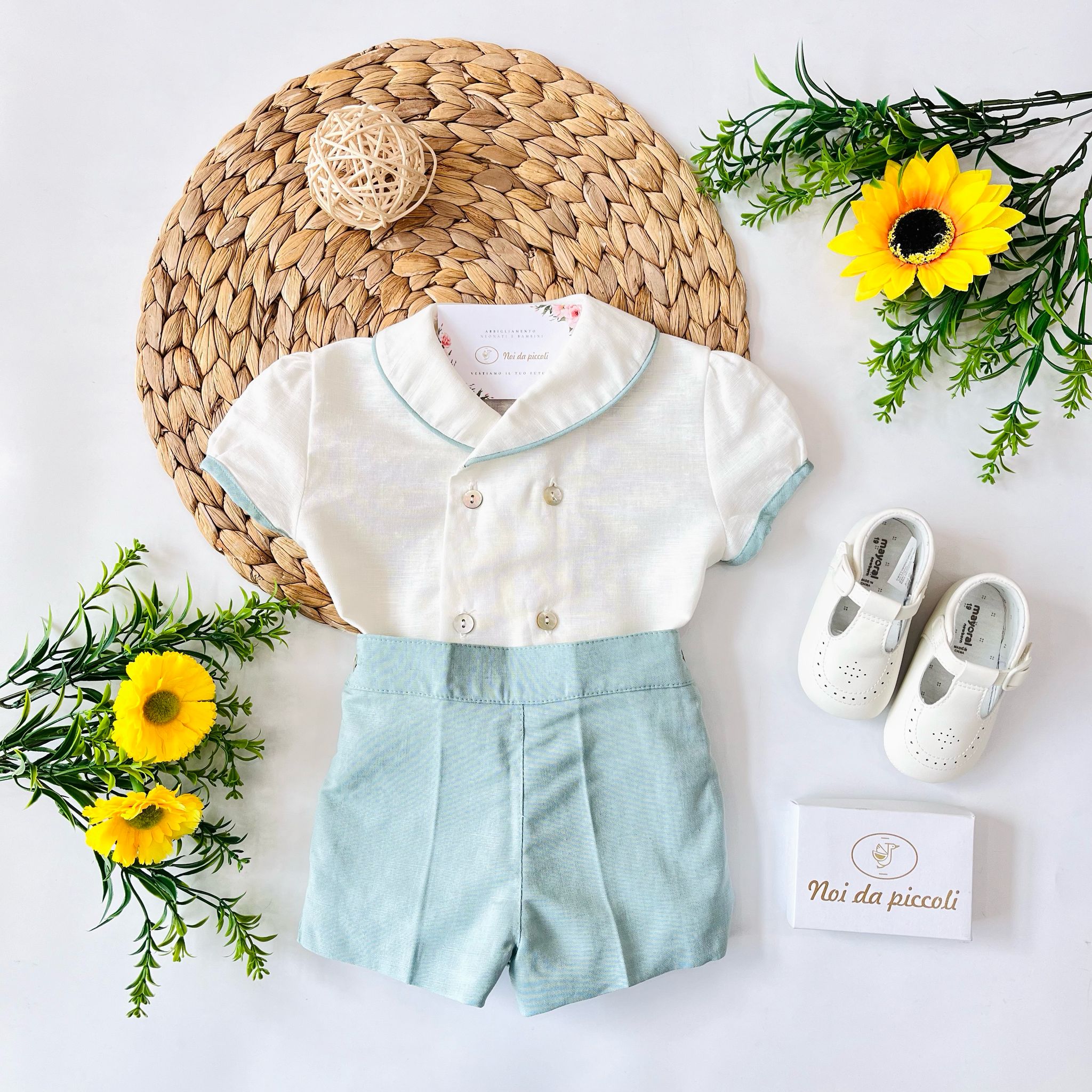 COMPLETO CERIMONIALE bianco e salvia - Noi da piccoli