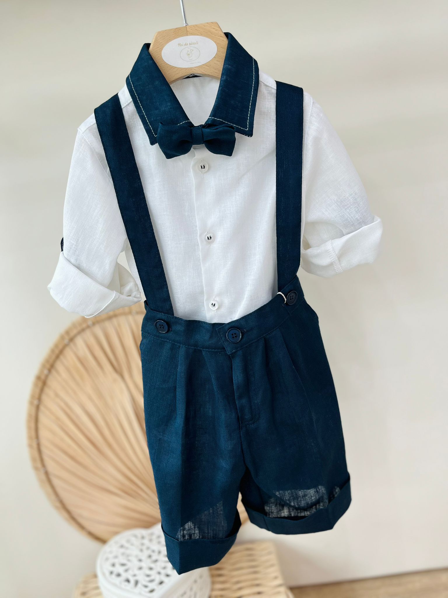 COMPLETO CERIMONIALE COTONE E LINO BLU - Noi da piccoli