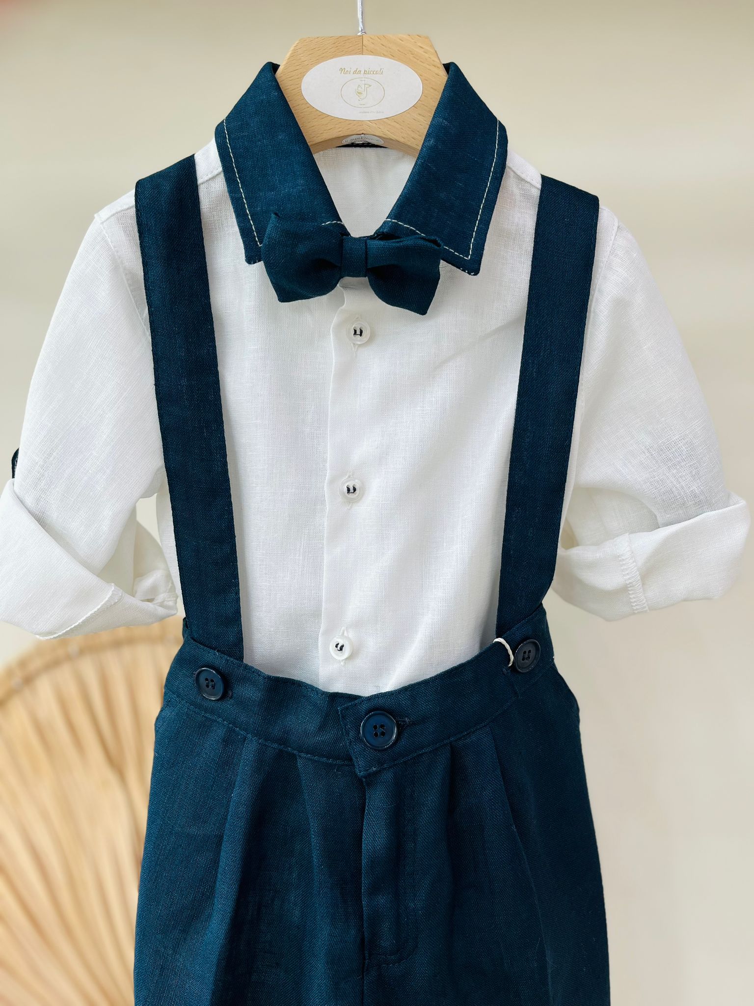 COMPLETO CERIMONIALE COTONE E LINO BLU - Noi da piccoli