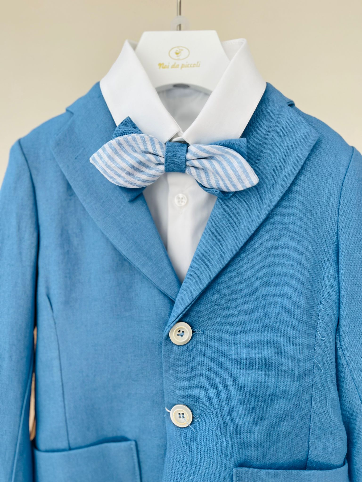 COMPLETO CERIMONIALE COTONE FRESCO AZZURRO - Noi da piccoli