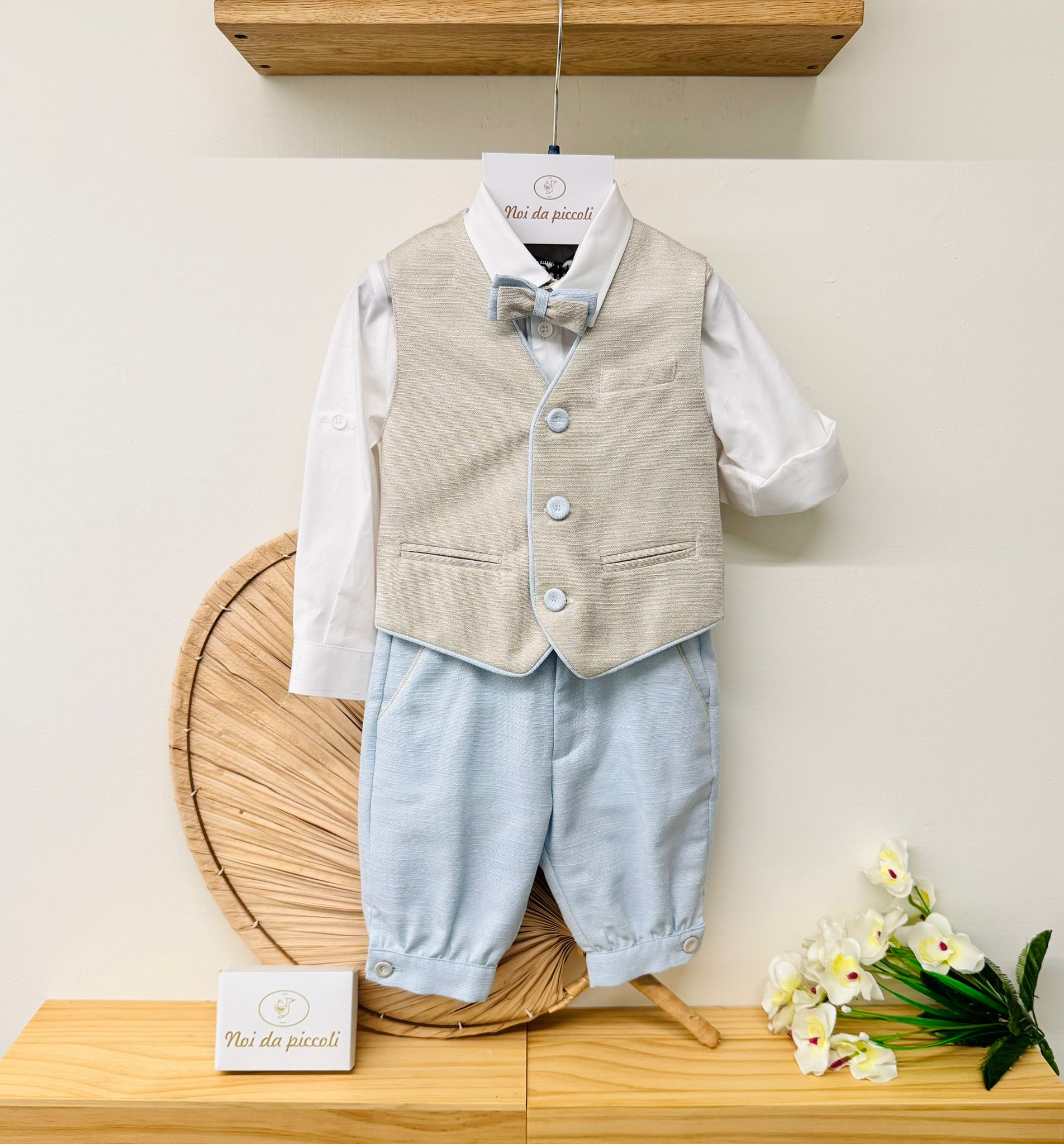 COMPLETO CERIMONIALE DOMENICO BEIGE E CIELO - Noi da piccoli