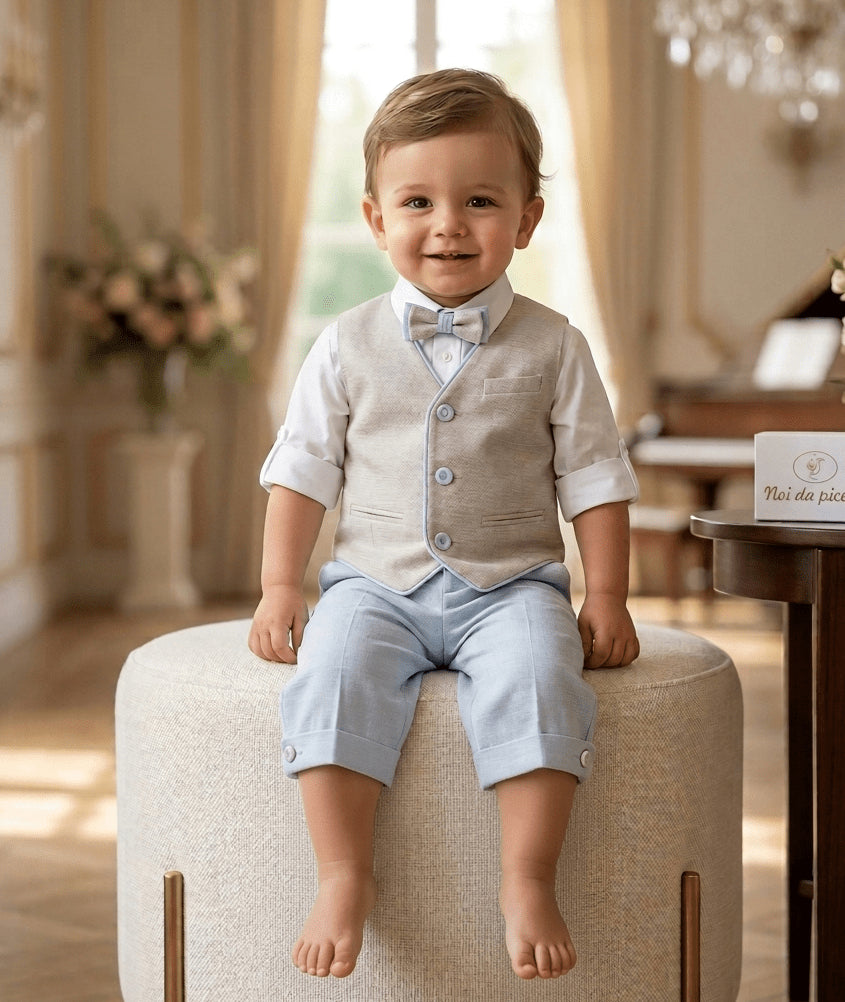 COMPLETO CERIMONIALE DOMENICO BEIGE E CIELO - Noi da piccoli