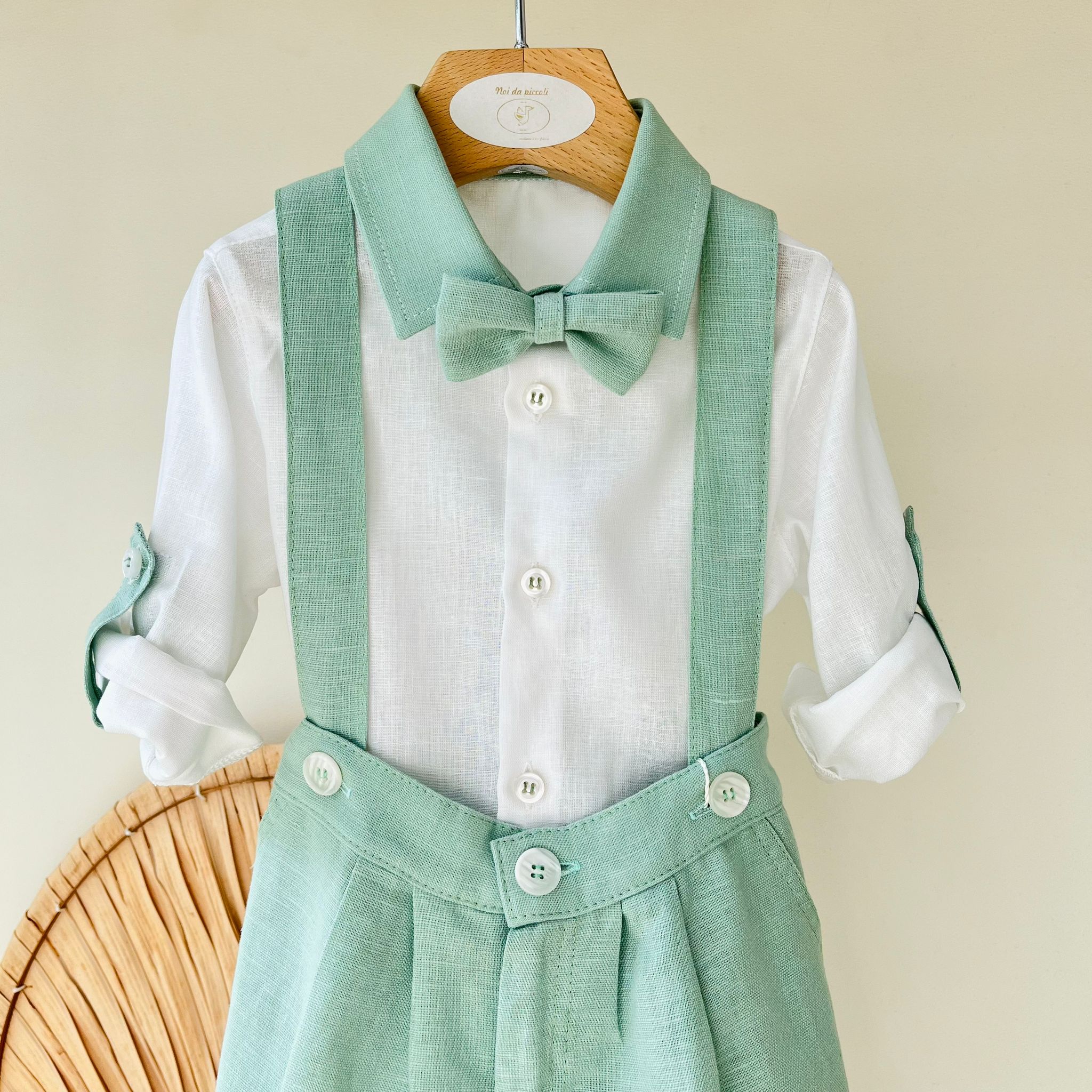 COMPLETO CERIMONIALE LINO E COTONE VERDE - Noi da piccoli