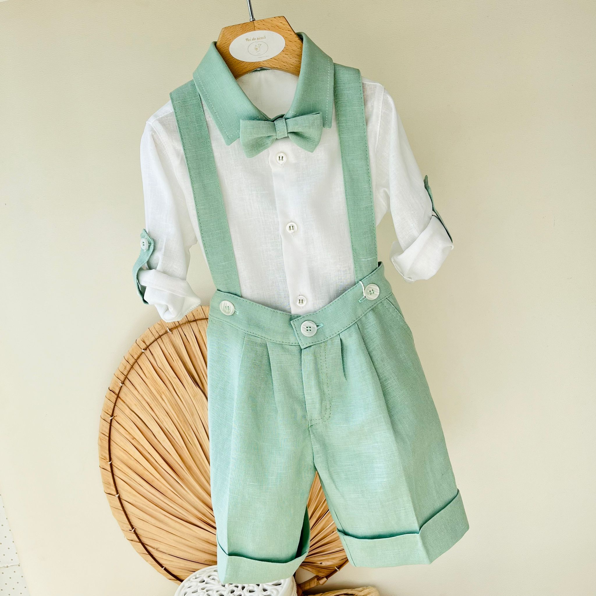 COMPLETO CERIMONIALE LINO E COTONE VERDE - Noi da piccoli