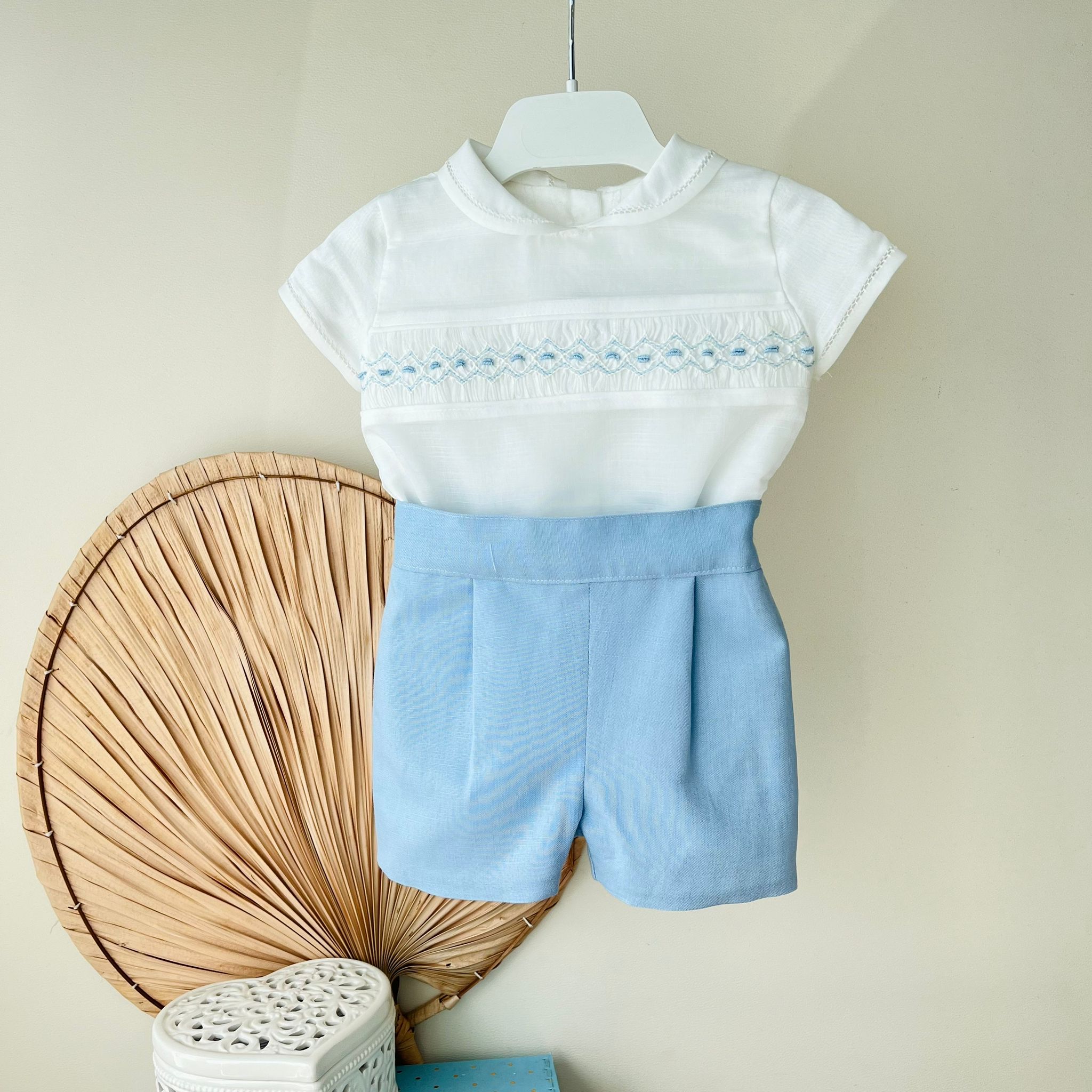 COMPLETO CERIMONIALE MATTIA COTONE E LINO CIELO - Noi da piccoli