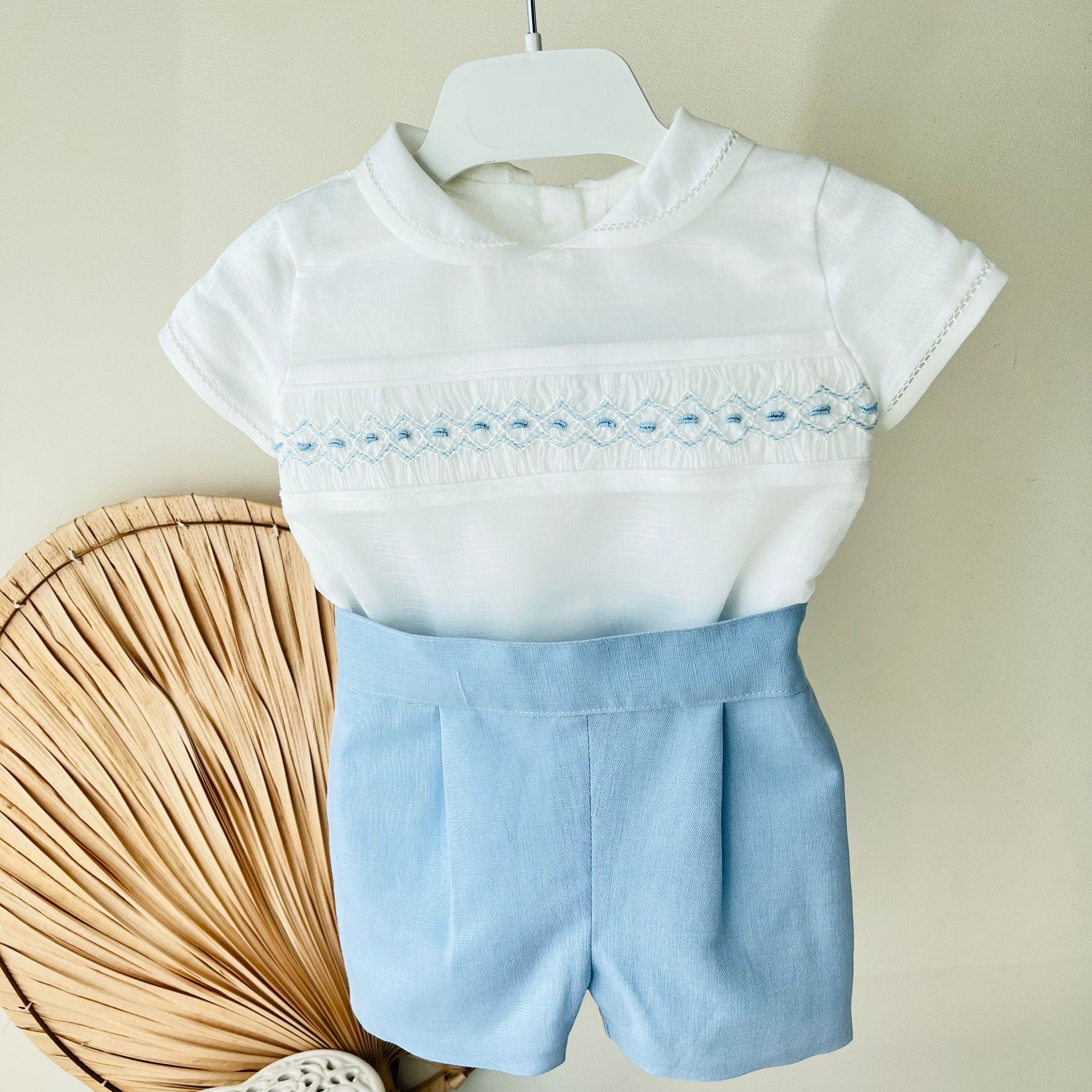 COMPLETO CERIMONIALE MATTIA COTONE E LINO CIELO - Noi da piccoli