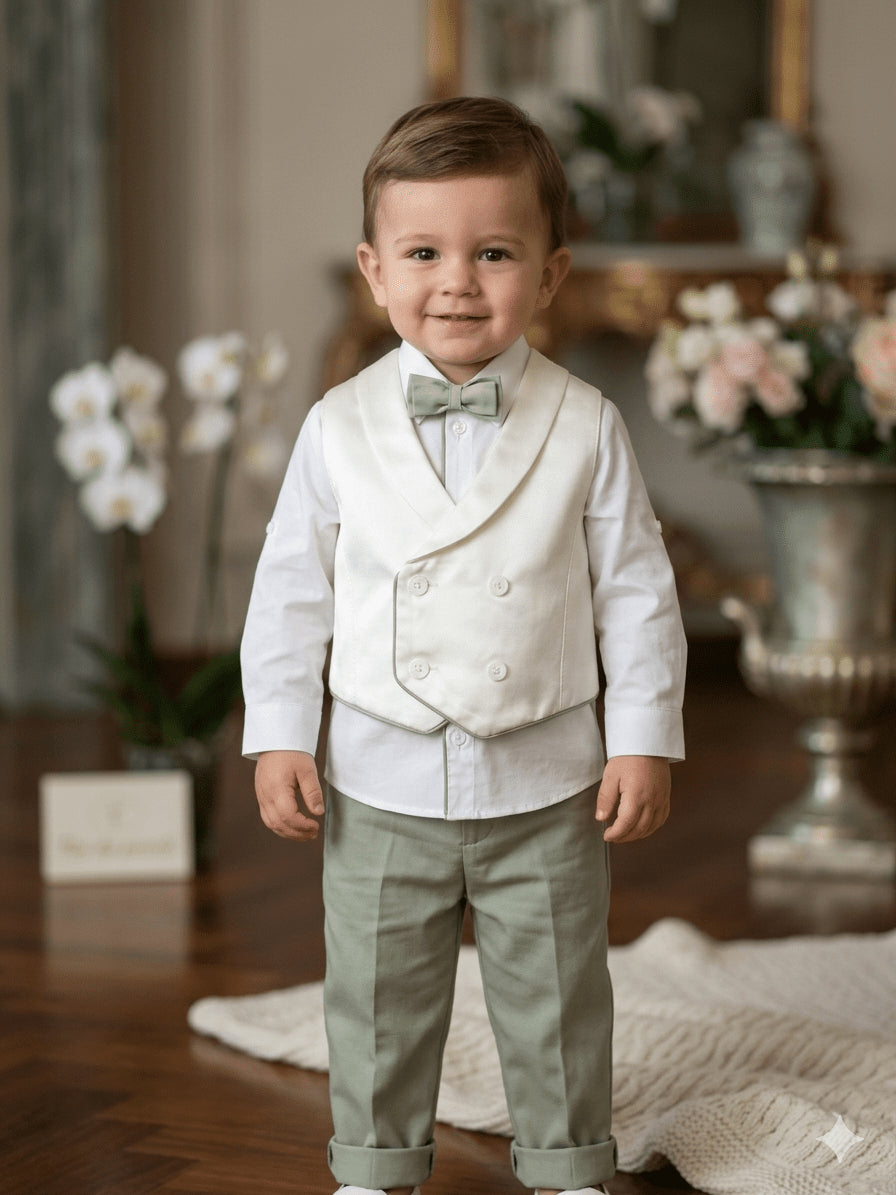 COMPLETO CERIMONIALE OLIVER BIANCO VERDE - Noi da piccoli
