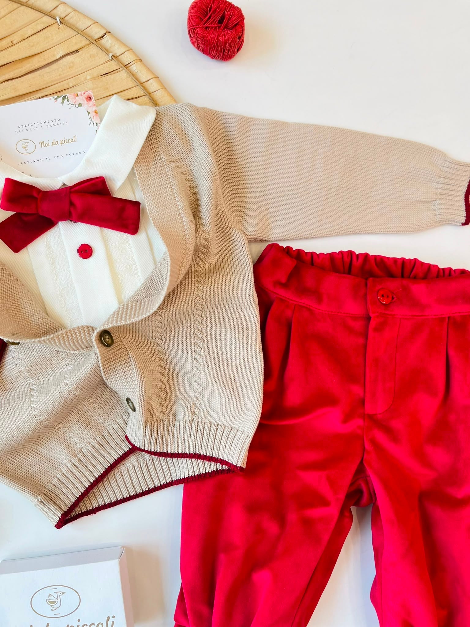 COMPLETO CERIMONIALE VELLUTO E LANA ROSSO - Noi da piccoli