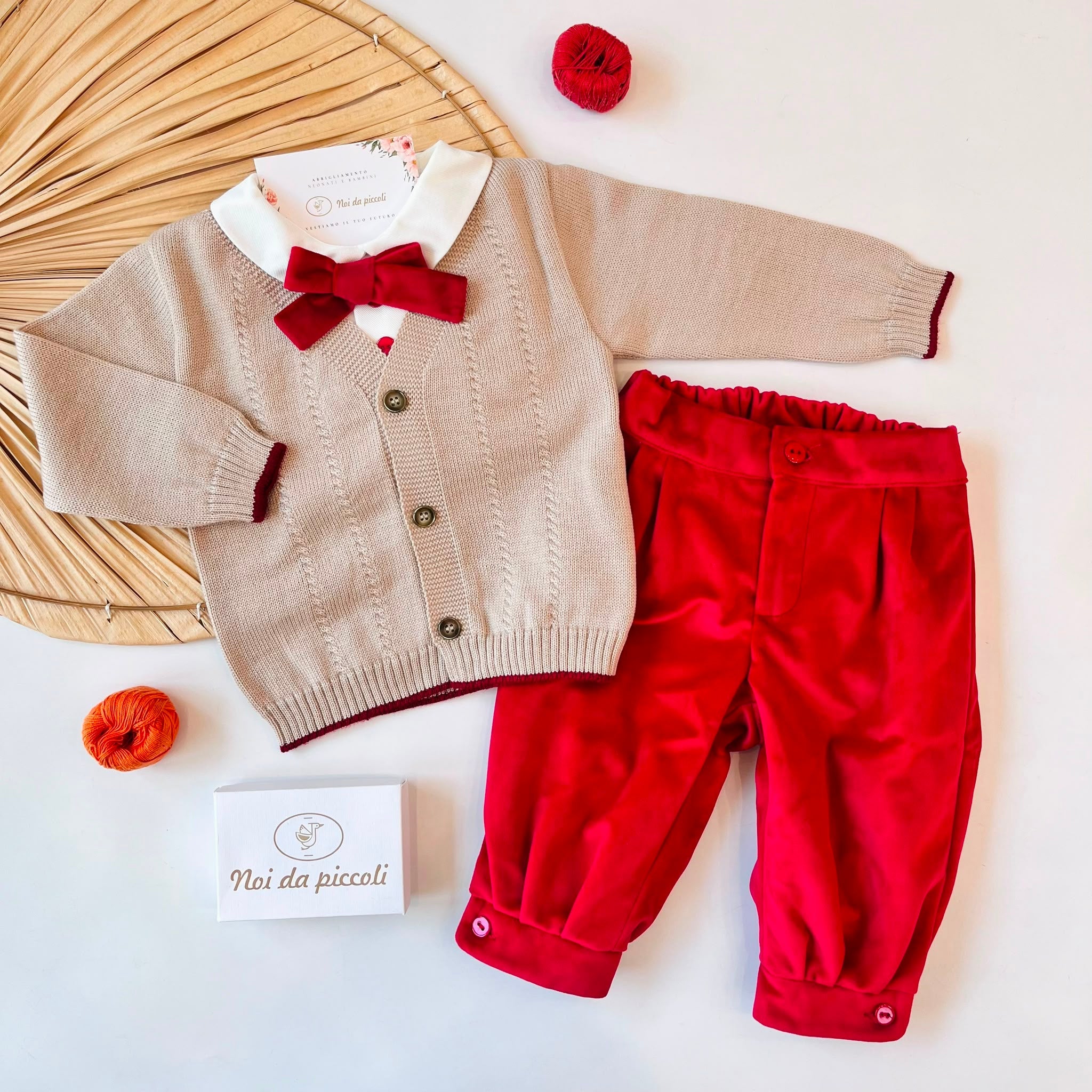 COMPLETO CERIMONIALE VELLUTO E LANA ROSSO - Noi da piccoli
