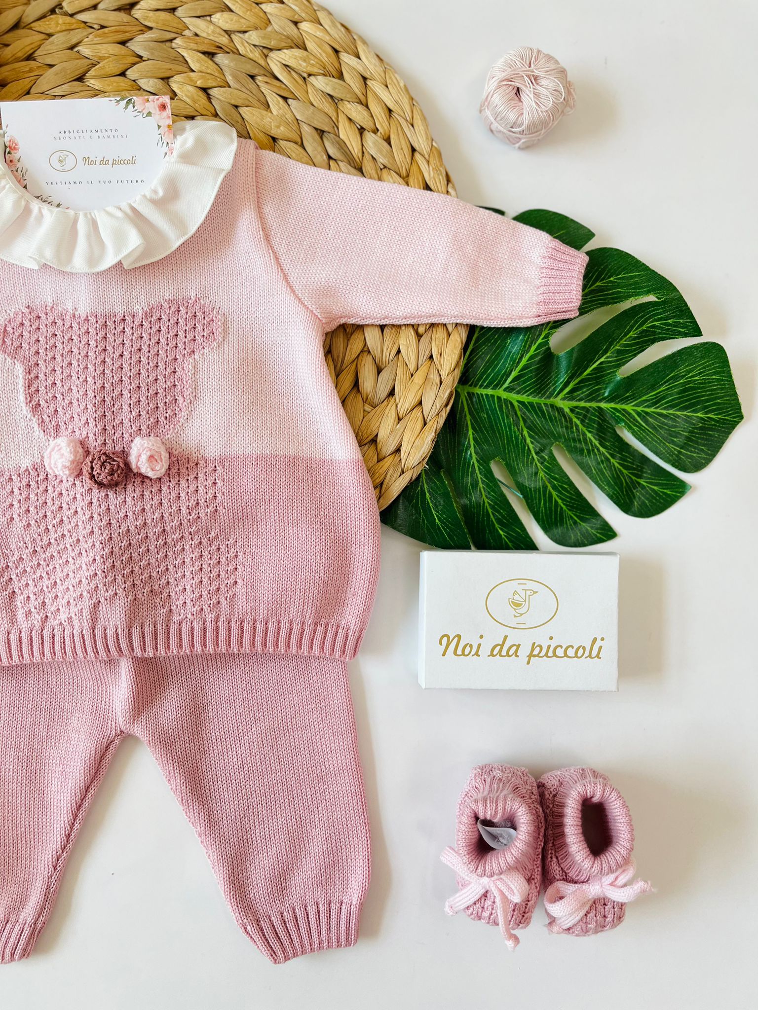 COMPLETO CON BABBUCCE 100% LANA MARSALA ROSA - Noi da piccoli