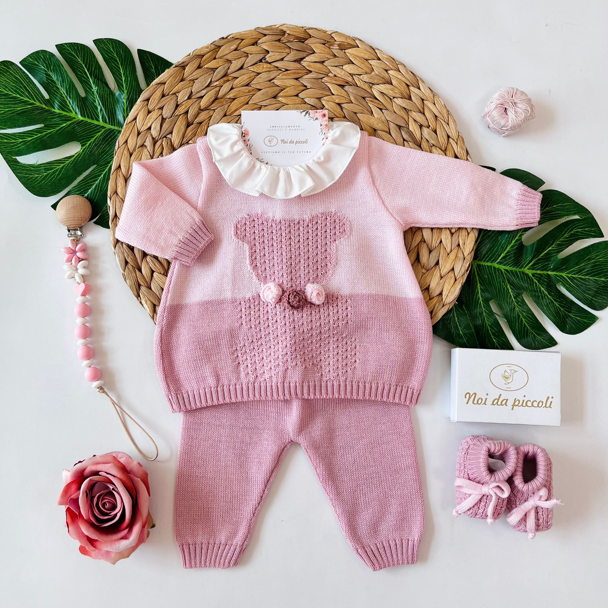 COMPLETO CON BABBUCCE 100% LANA MARSALA ROSA - Noi da piccoli