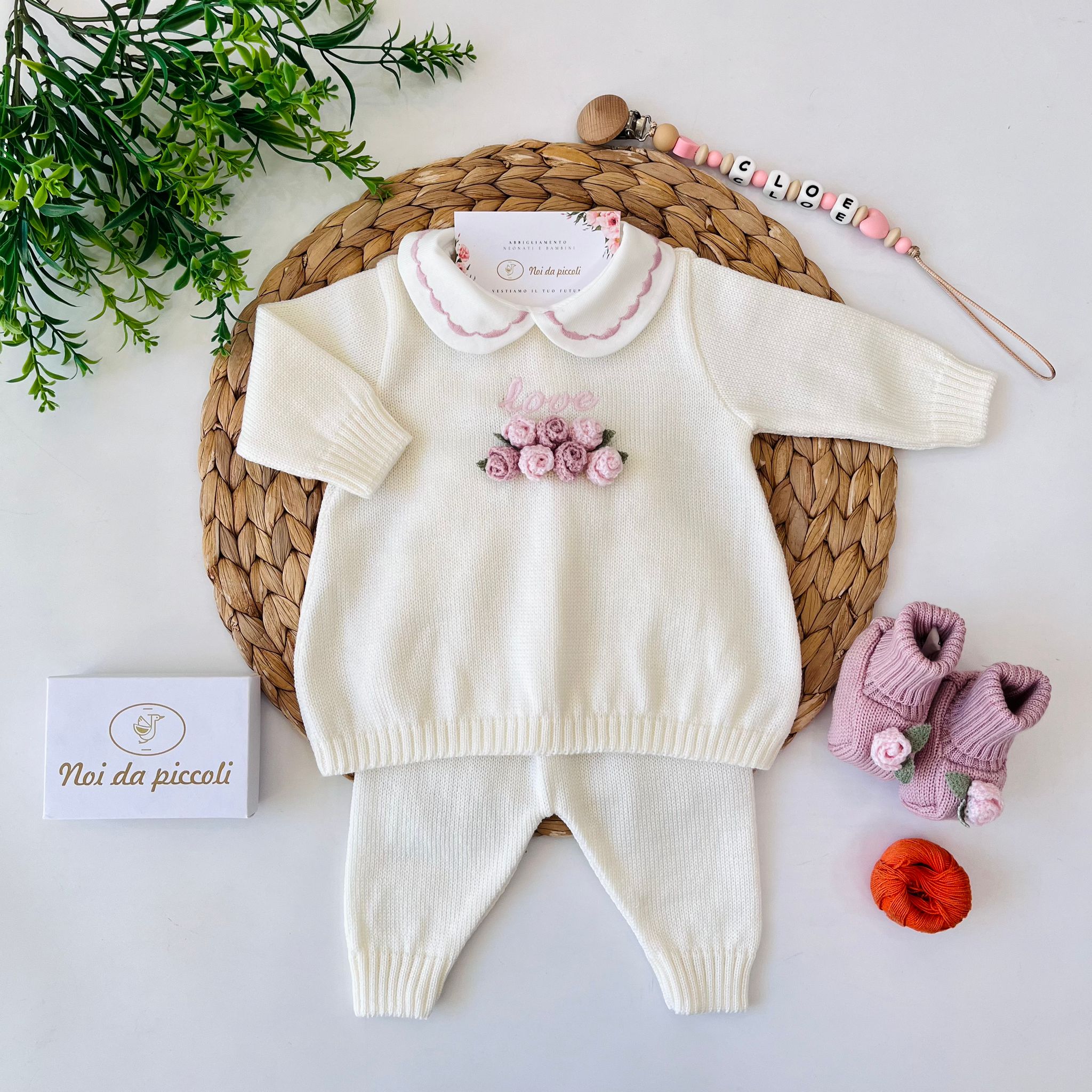 COMPLETO CON BABBUCCE LOVE 100% LANA MARSALA - Noi da piccoli