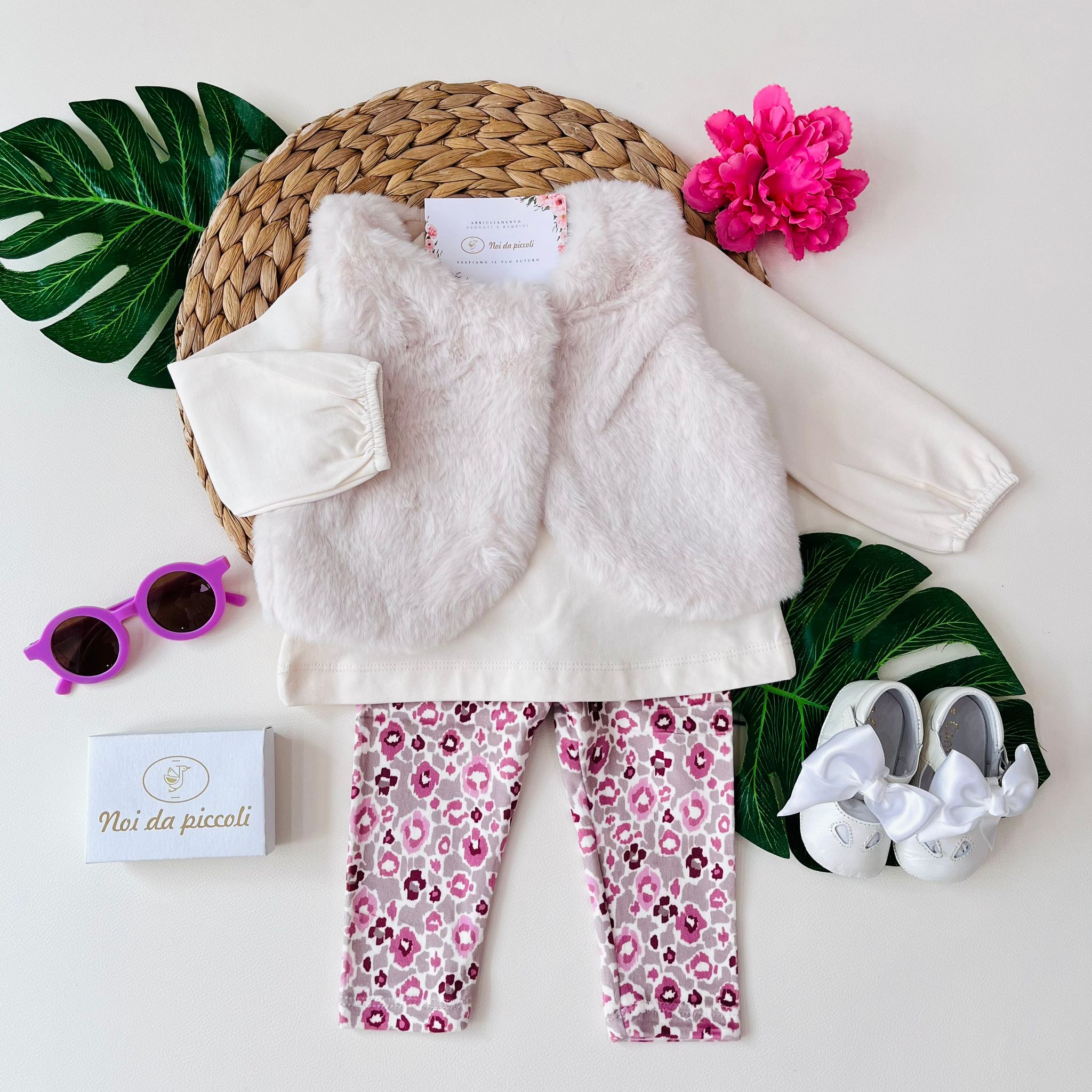 COMPLETO CON GILET PELLICCIA COTONE CALDO CUARZO - Noi da piccoli