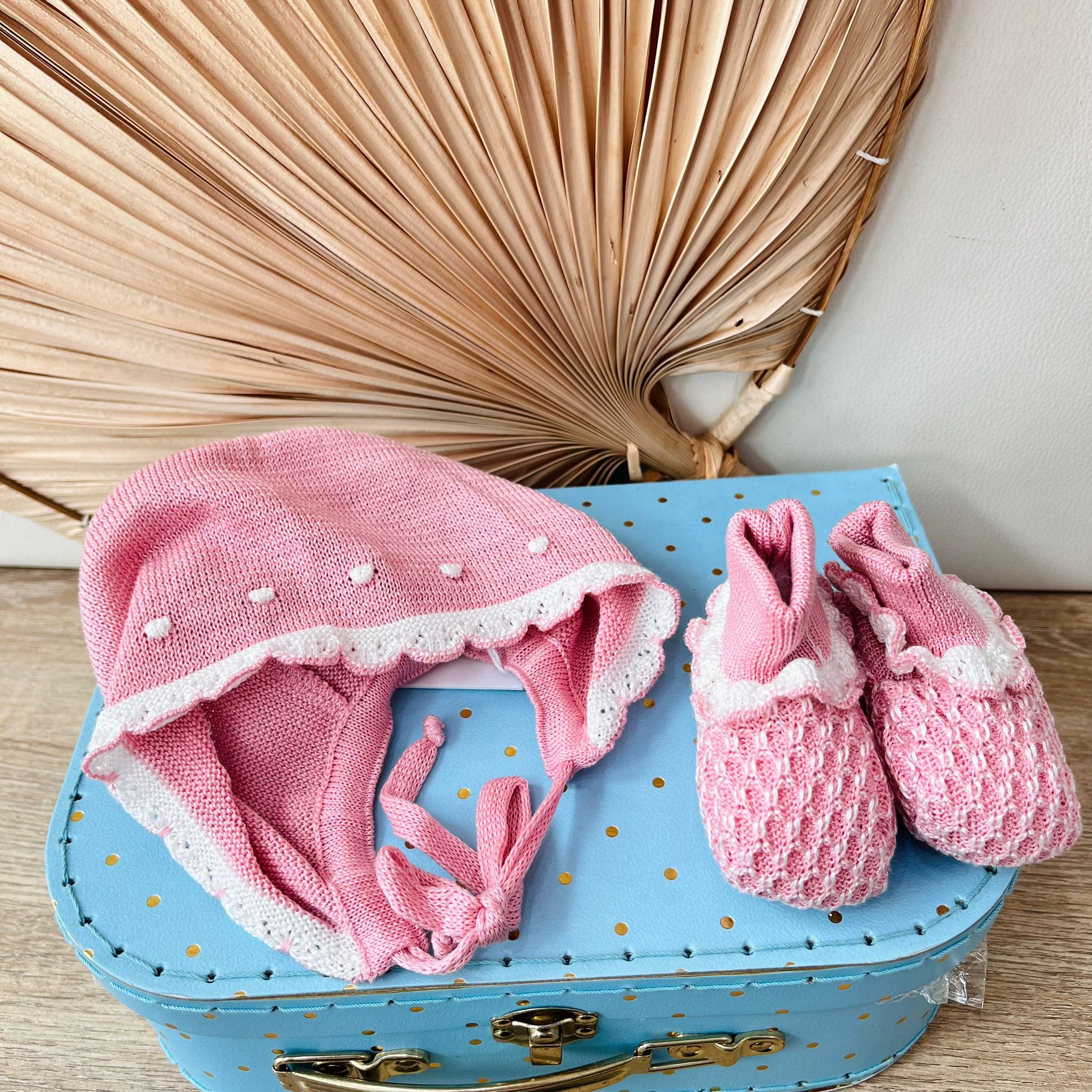 COMPLETO CON PARURE 100% FILO DI COTONE ROSA - Noi da piccoli
