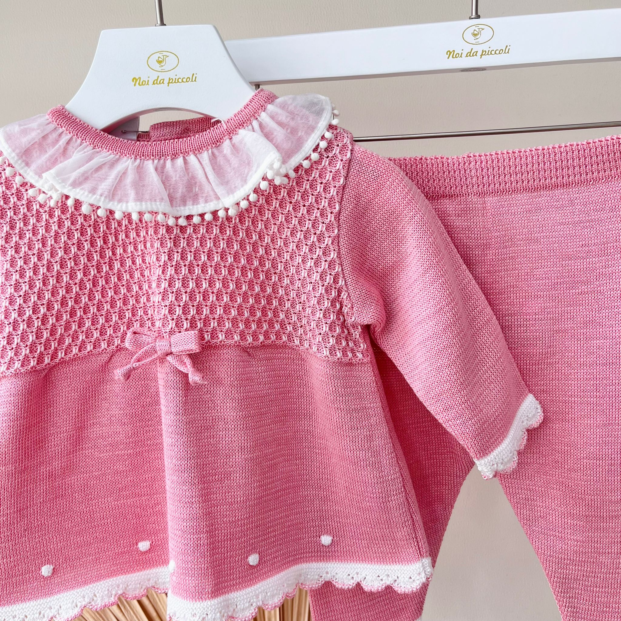 COMPLETO CON PARURE 100% FILO DI COTONE ROSA - Noi da piccoli