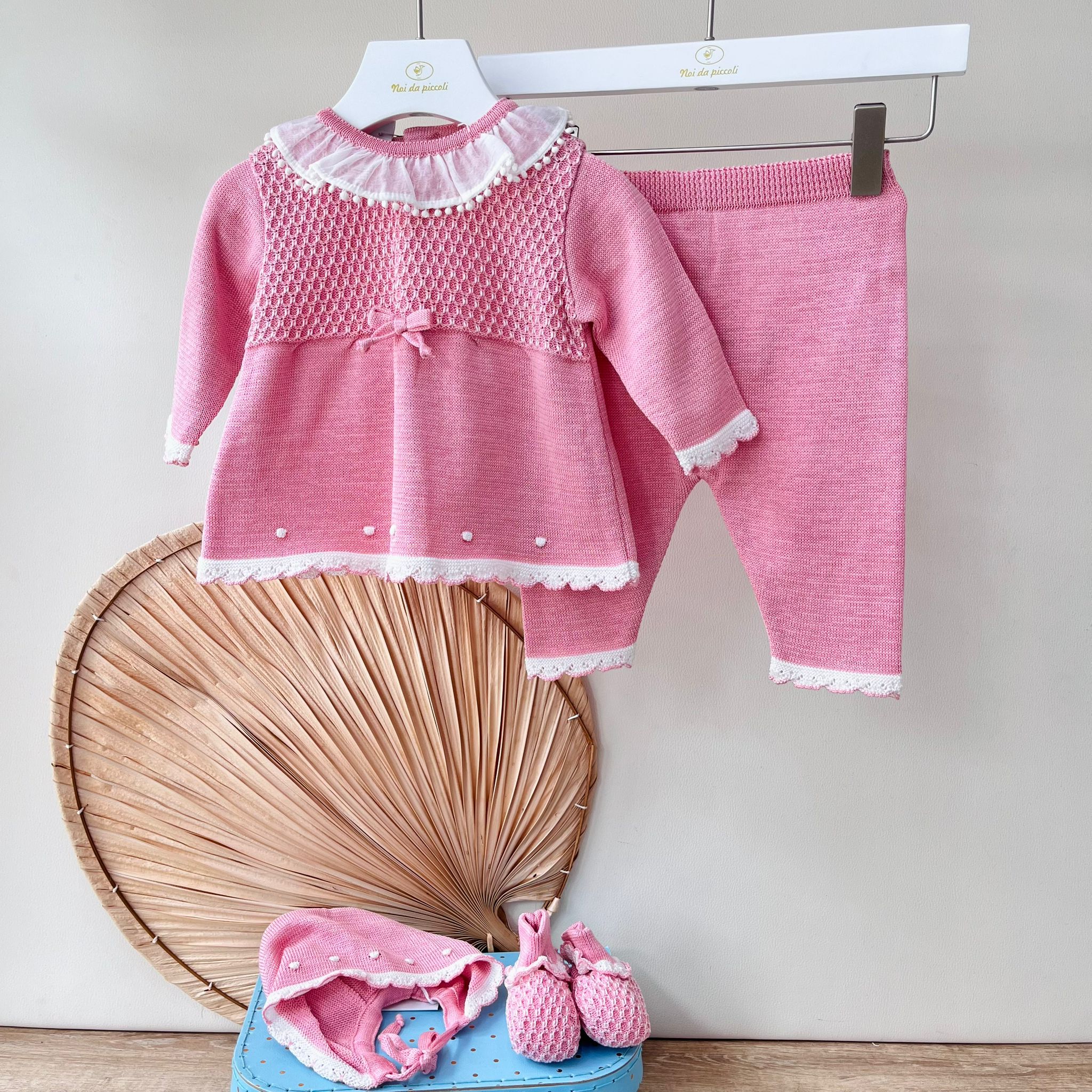 COMPLETO CON PARURE 100% FILO DI COTONE ROSA - Noi da piccoli