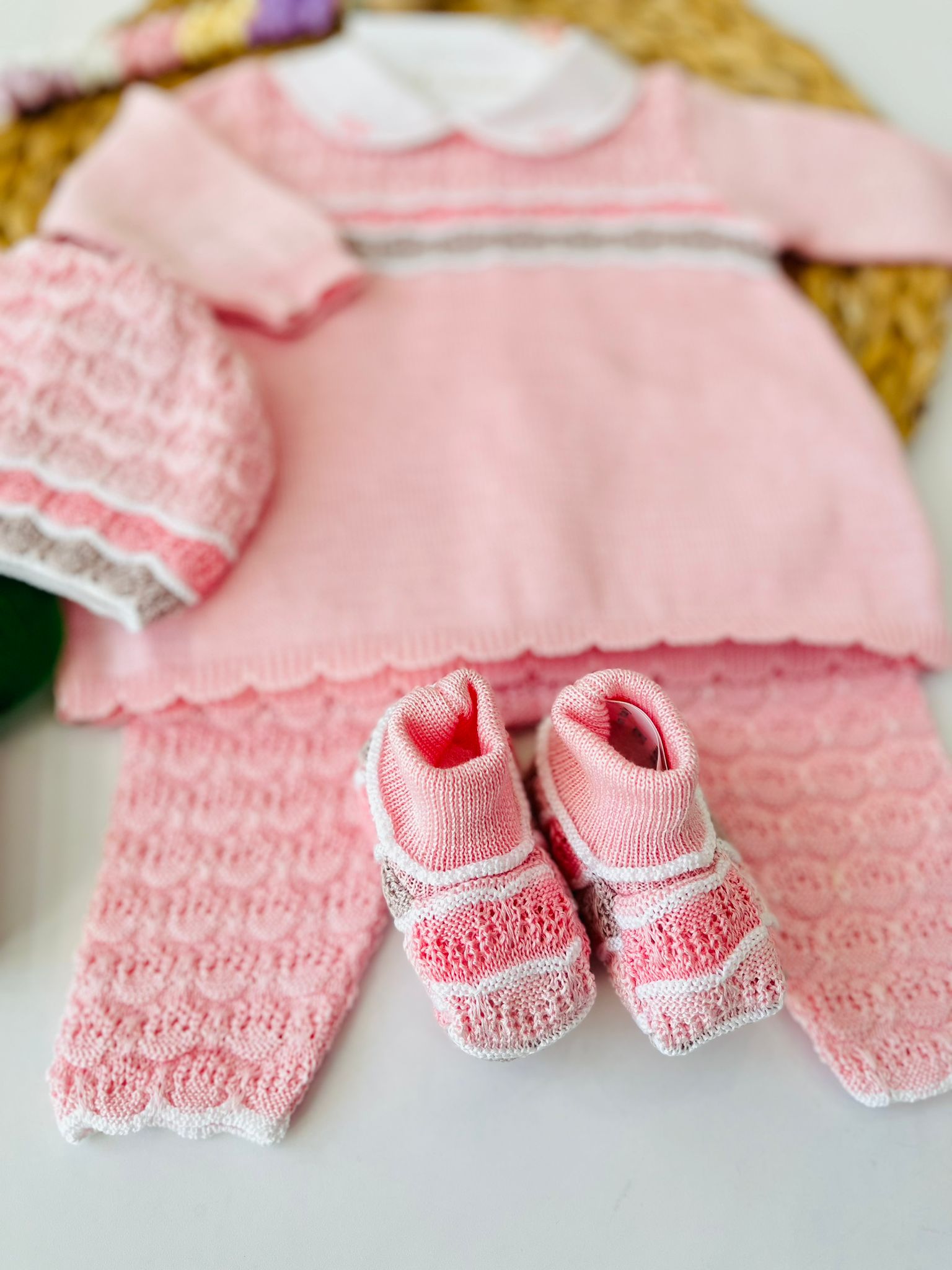 COMPLETO CON PARURE 100% FILO DI COTONE ROSA MULTICOLOR - Noi da piccoli