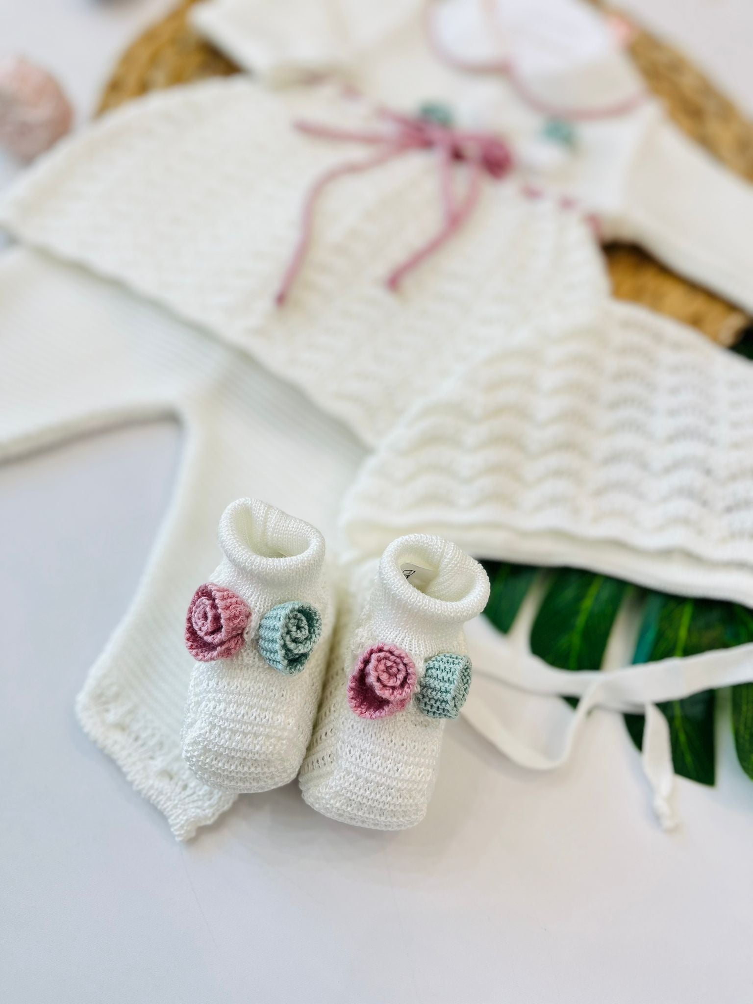 COMPLETO CON PARURE 100% FILO DI COTONE VANIGLIA MULTICOLOR - Noi da piccoli