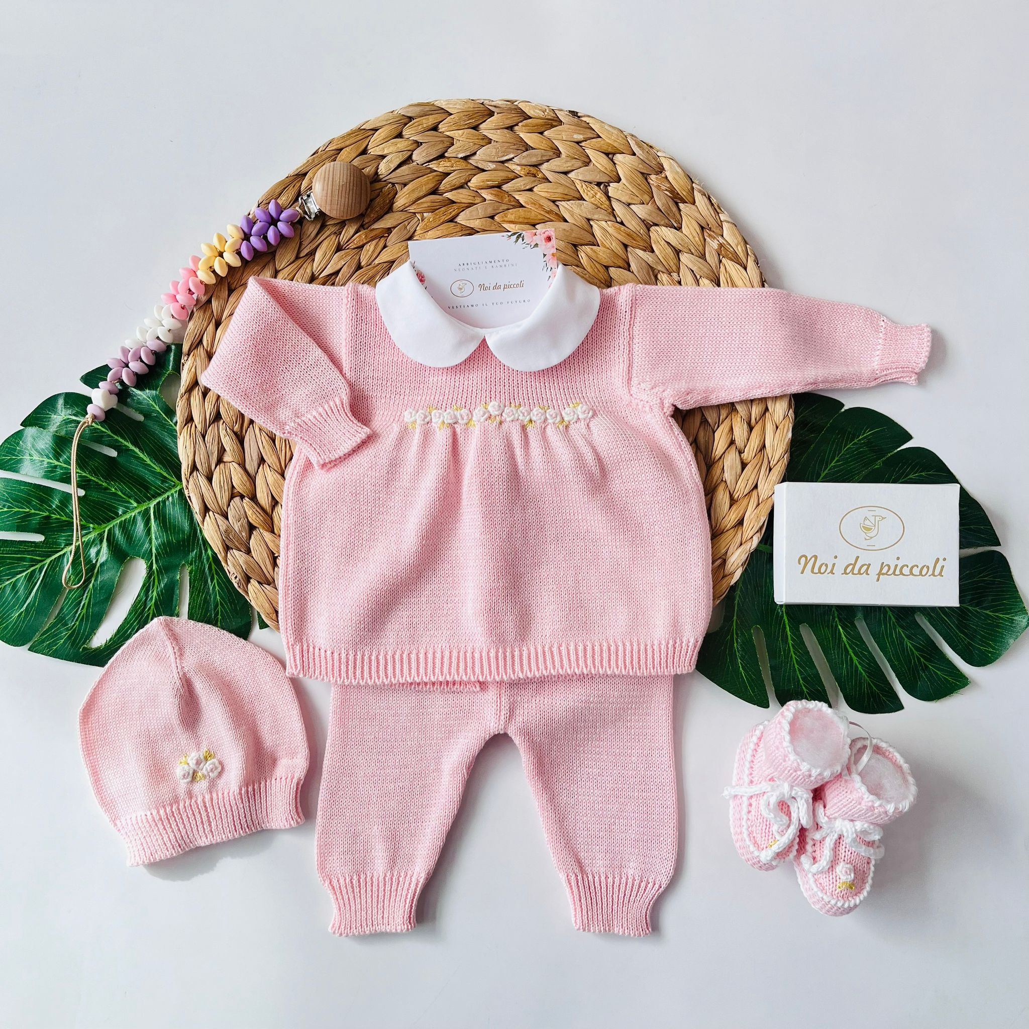 COMPLETO CON PARURE GINEVRA 100% FILO DI COTONE ROSA - Noi da piccoli