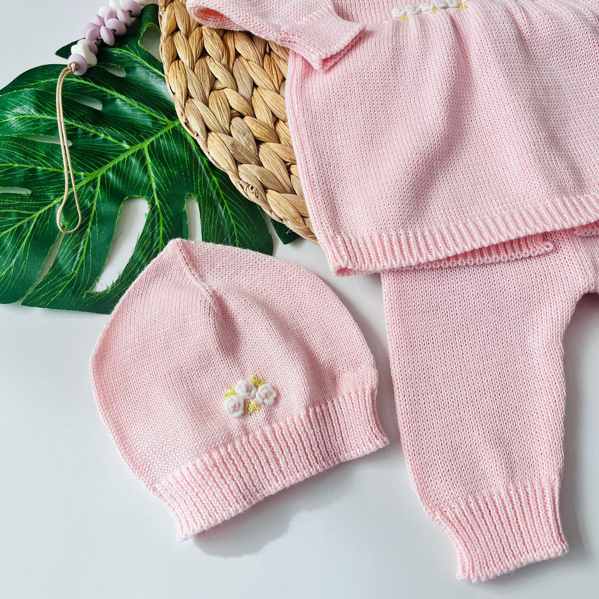 COMPLETO CON PARURE GINEVRA 100% FILO DI COTONE ROSA - Noi da piccoli