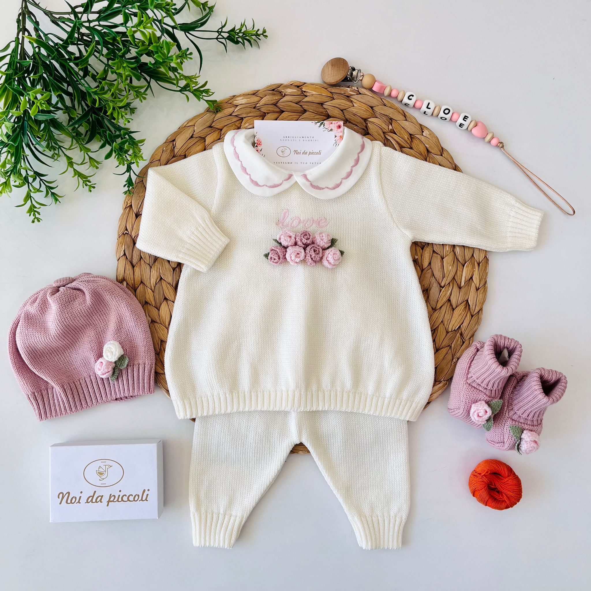 COMPLETO CON PARURE LOVE 100% LANA MARSALA - Noi da piccoli