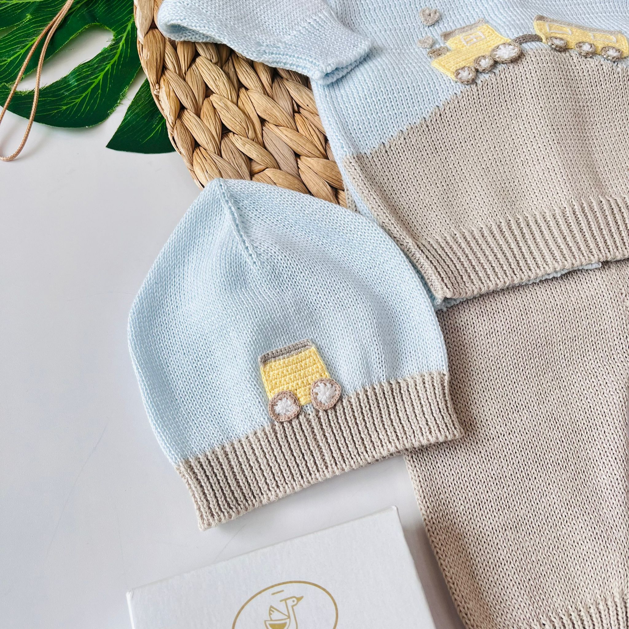 COMPLETO CON PARURE ROMEO 100% FILO DI COTONE CIELO TORTORA - Noi da piccoli