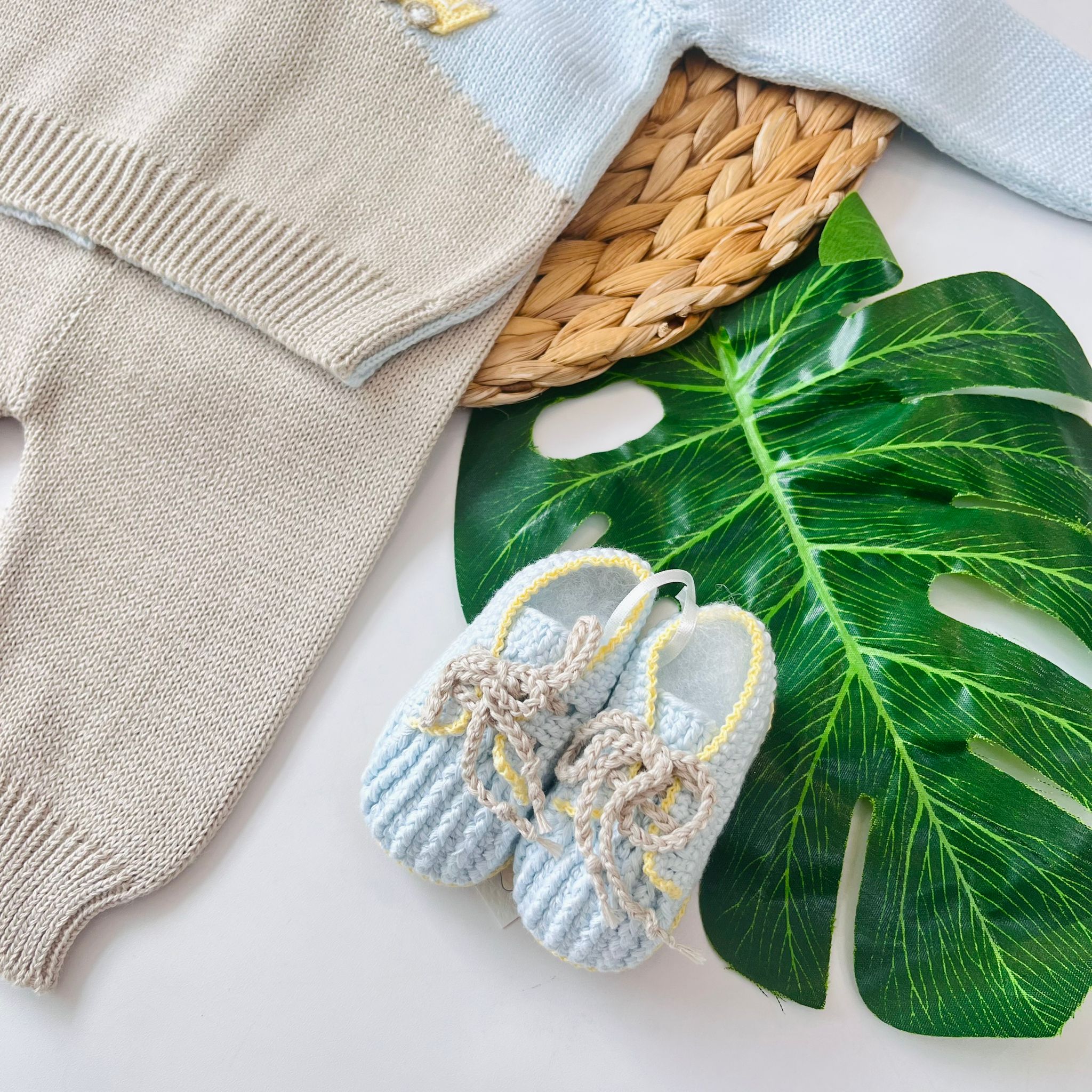 COMPLETO CON PARURE ROMEO 100% FILO DI COTONE CIELO TORTORA - Noi da piccoli