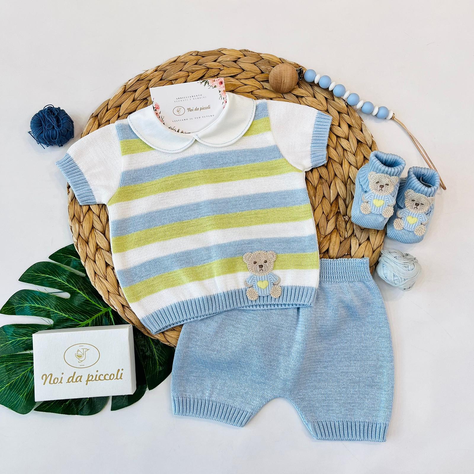 COMPLETO CORTO CON BABBUCCE 100% FILO DI COTONE POLVERE LIME - Noi da piccoli